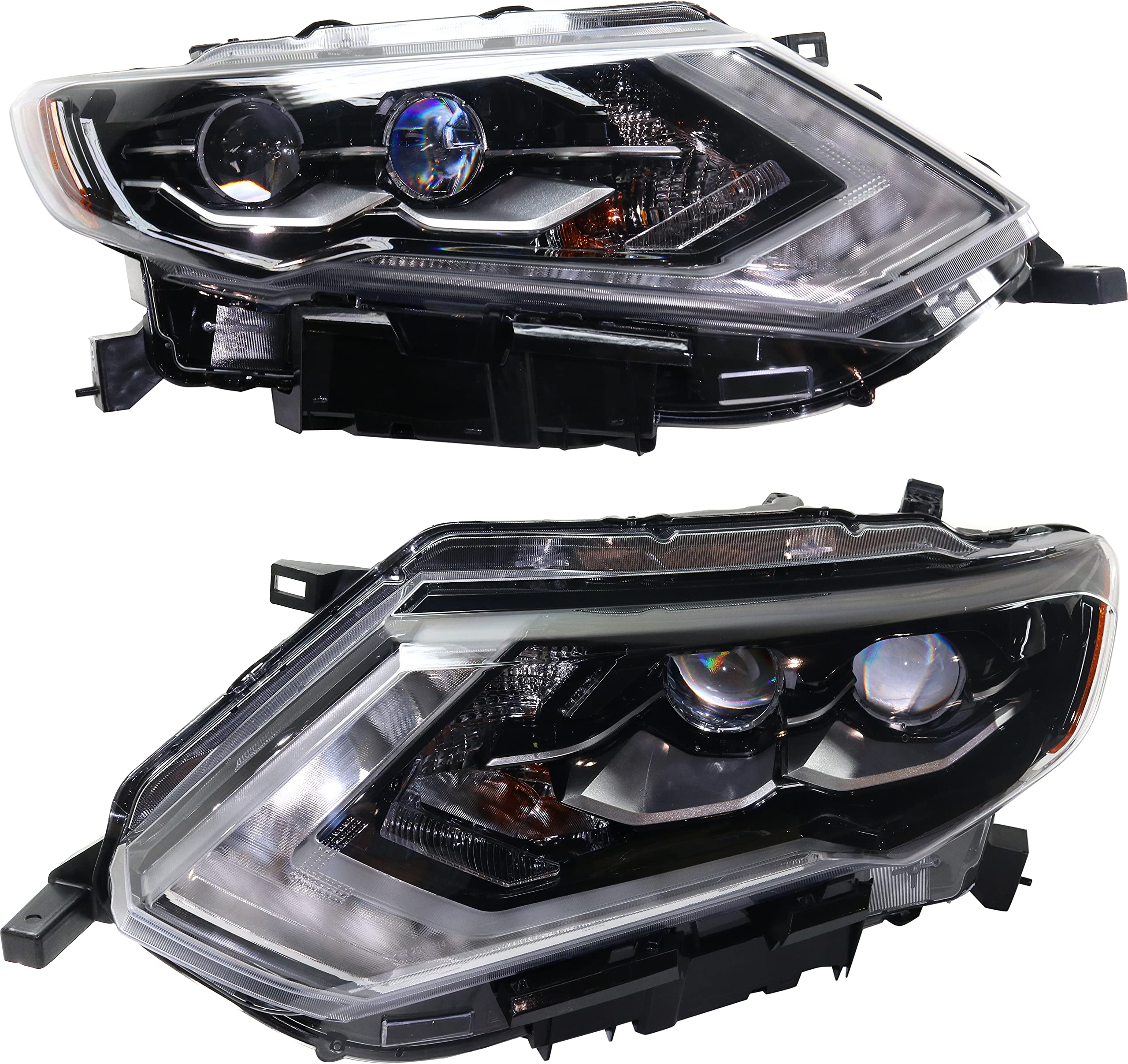 Go-Parts - LED Headlight Assembly Pair for Nissan Rogue 2017-2020 - Left (Driver) & Right (Passenger) Side Replacement - Perfect for Night Driving & Foggy Conditions
