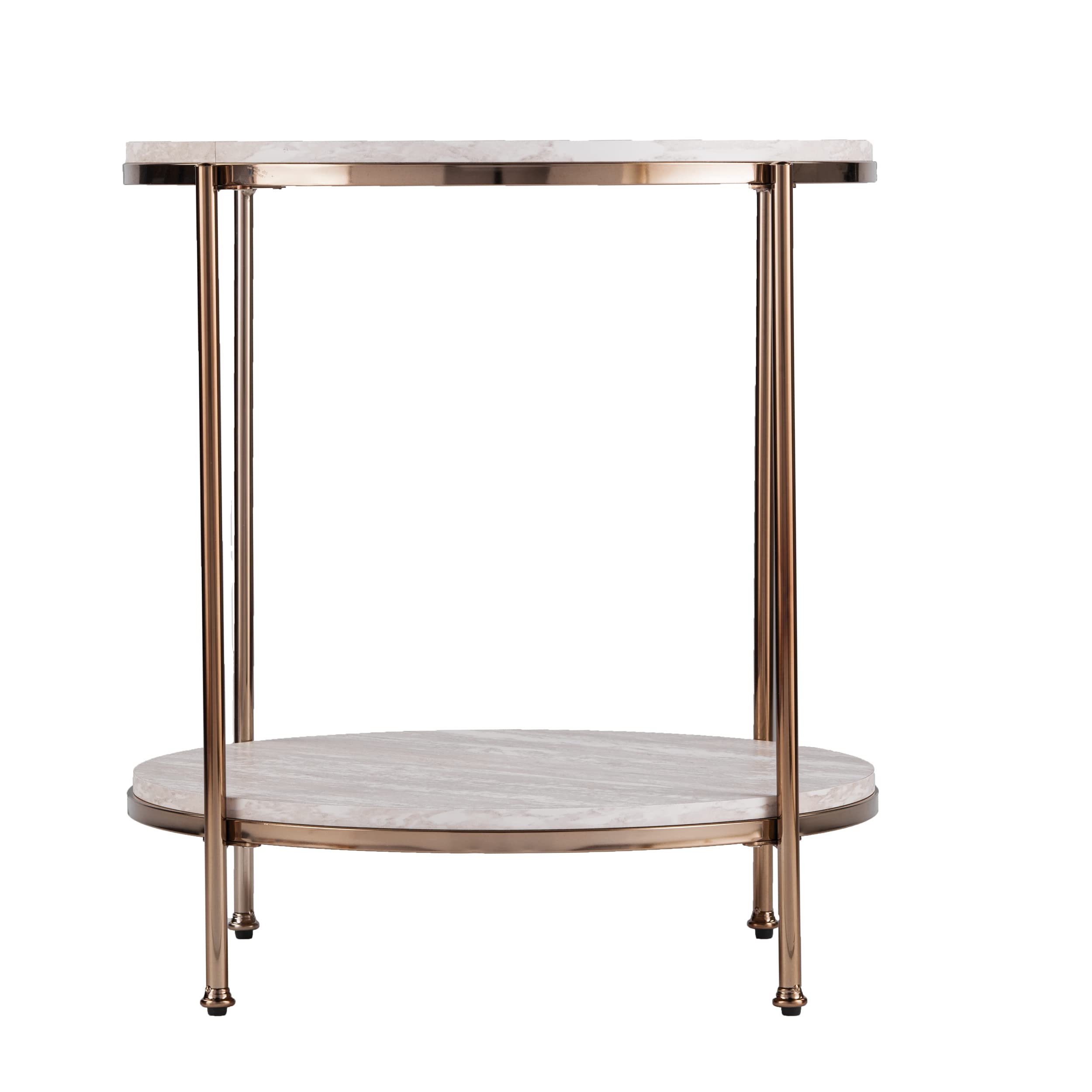 SEI Furniture Silas Round Faux Stone End Table - Champagne Gold Accent Side Table for Living Room, Bedroom & Office Decor
