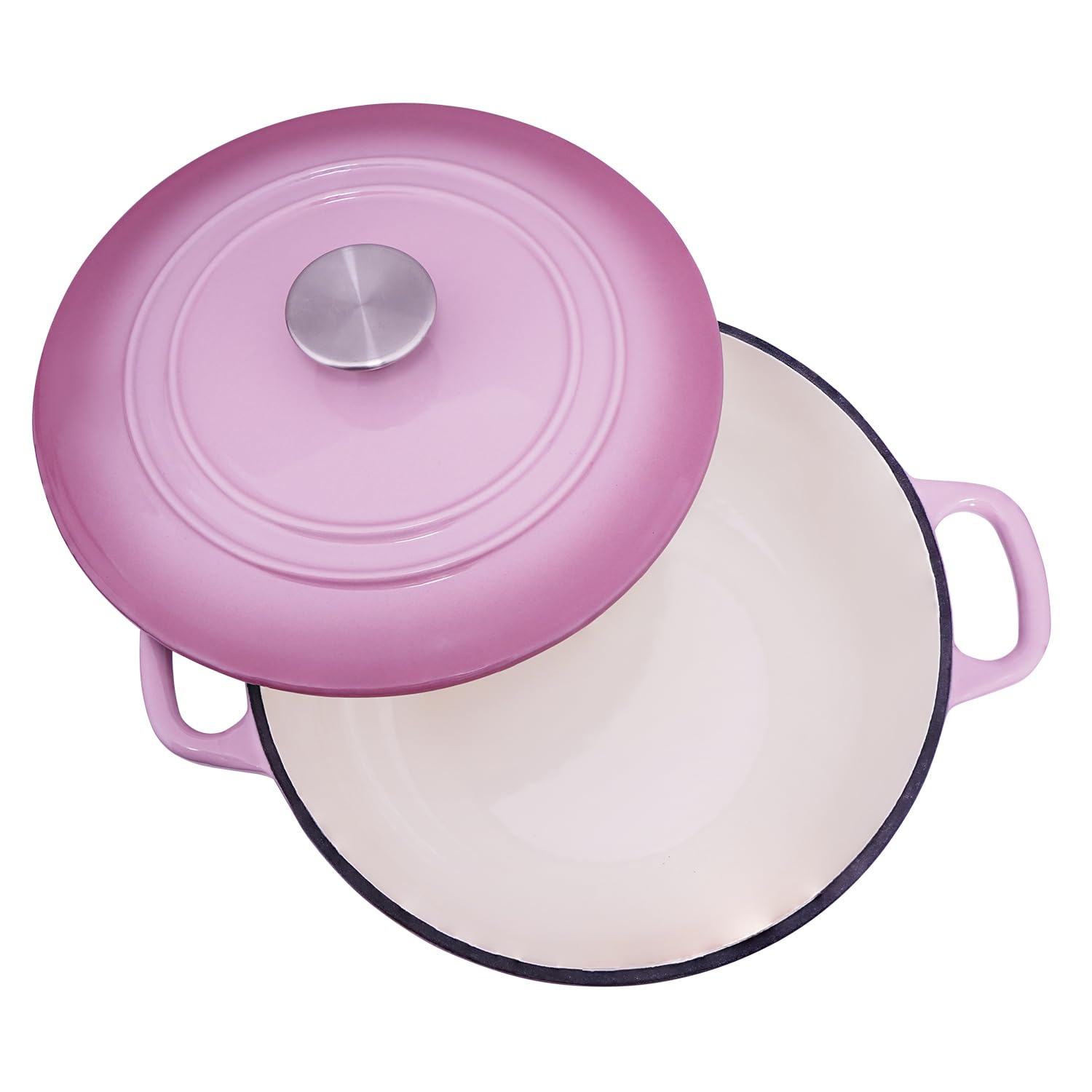 4.8 QT Pink Enameled Cast Iron Dutch Oven with Lid & Handles - Perfect for Bread Baking, Stews, Soups & Camping Cooking - Heavy Duty Oven & Stovetop Safe Cookware