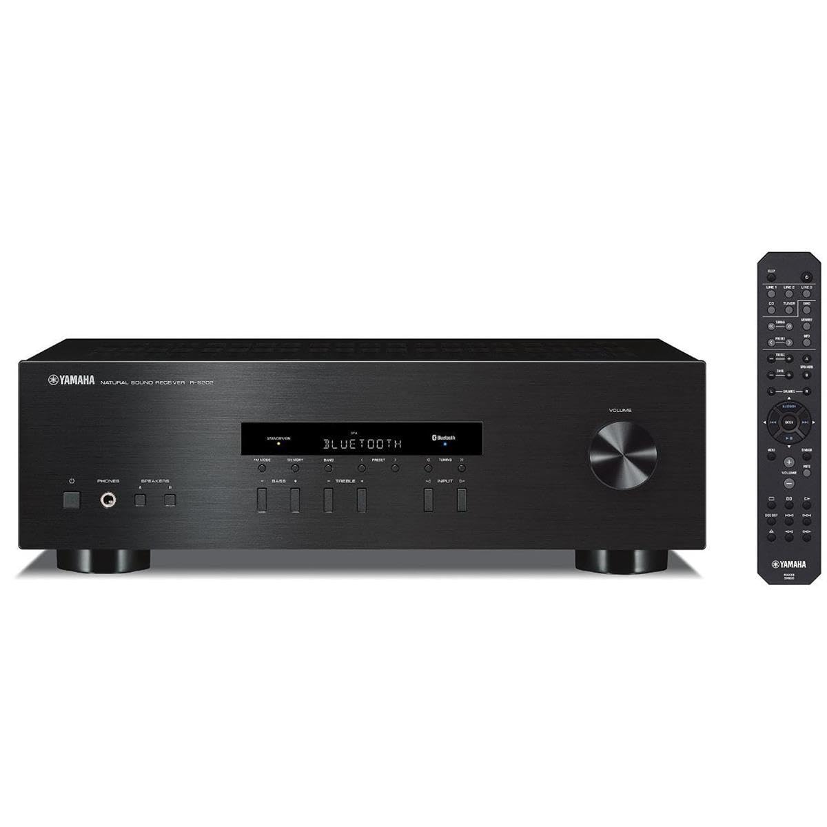 YAMAHA R-S202BL Stereo Receiver with Bluetooth - High Power 2-Channel Home Audio System & 100ft 16 AWG Speaker Wire Cable for Home Theater, Music Streaming, and Wireless Audio Setup