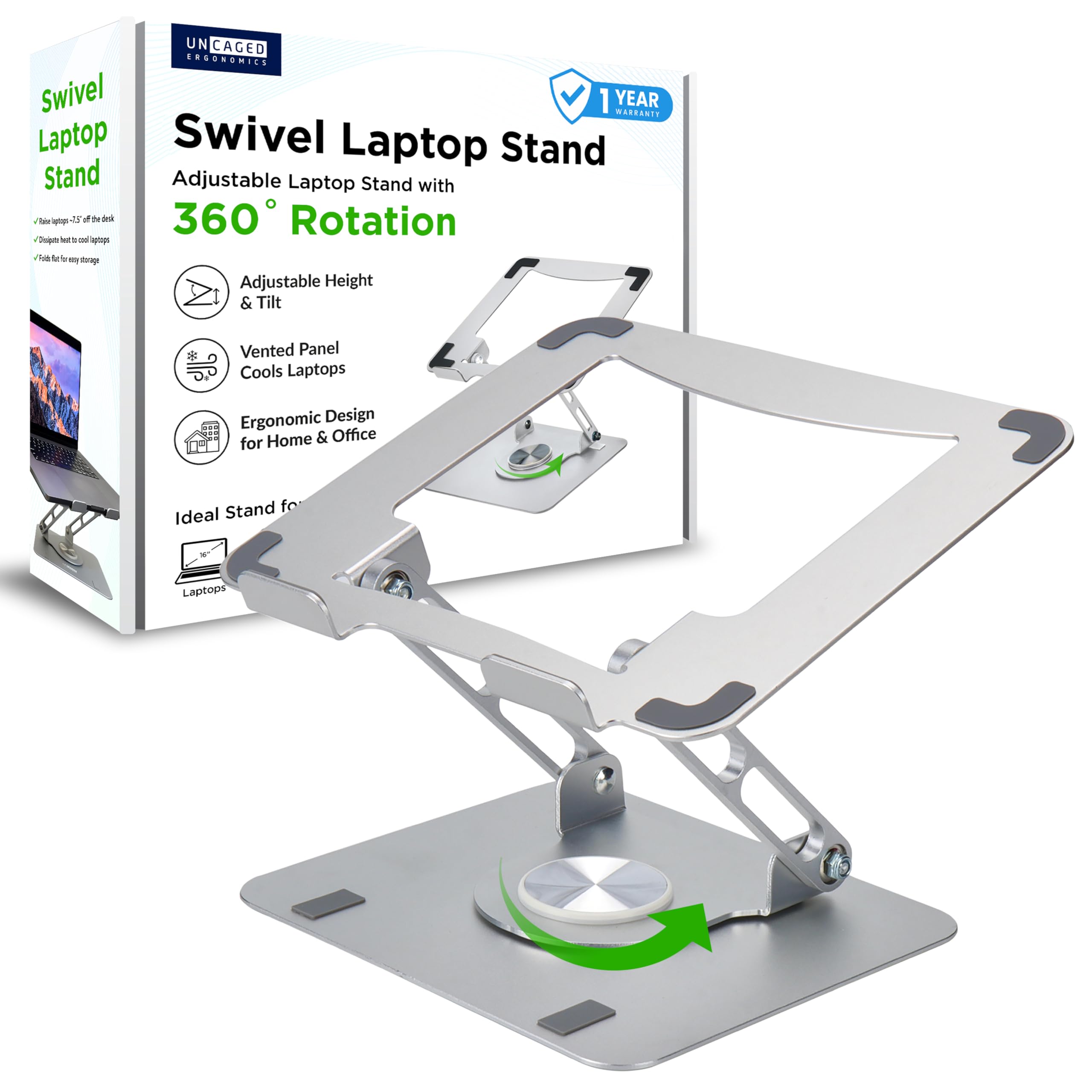 Ergonomic Adjustable Laptop Stand with 360° Rotation - Portable Swivel Computer & iPad Holder for Home Office - Perfect for Work, Study, and Video Calls
