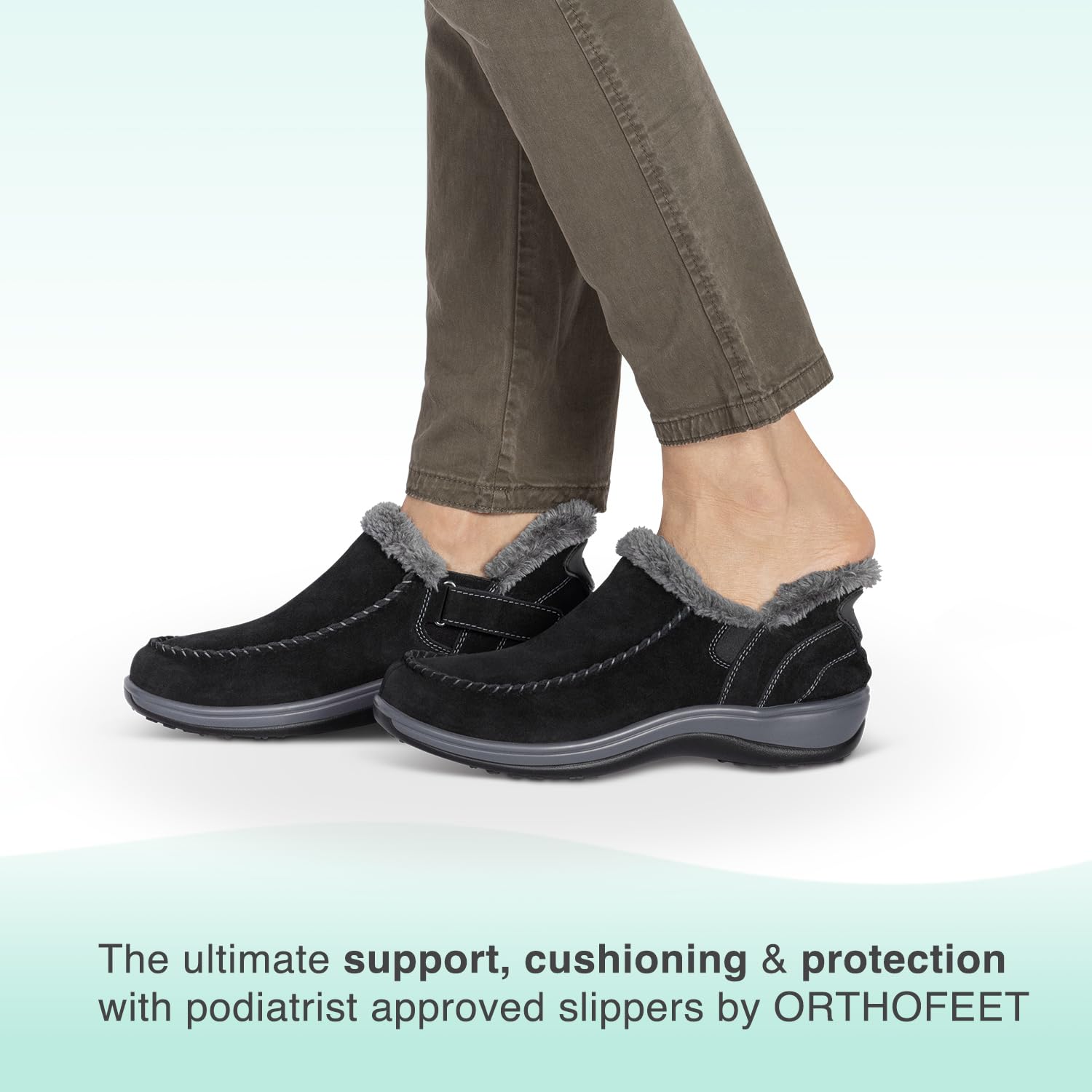 Orthofeet Women's Orthopedic Leather Lorin Hands-Free Slippers - Comfortable Arch Support for Plantar Fasciitis & Heel Pain Relief - Perfect for Home, Office & Post-Surgery Recovery