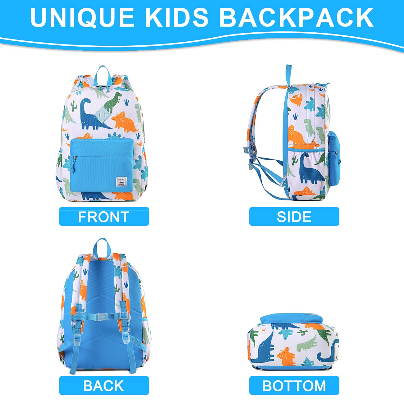 VASCHY Dinosaur Kids Backpack for Boys - Lightweight Toddler Backpack for Daycare, Preschool & Travel - Cute White Dino Design School Bag for Little Boys | Perfect for School, Outdoor Adventures & Daily Use