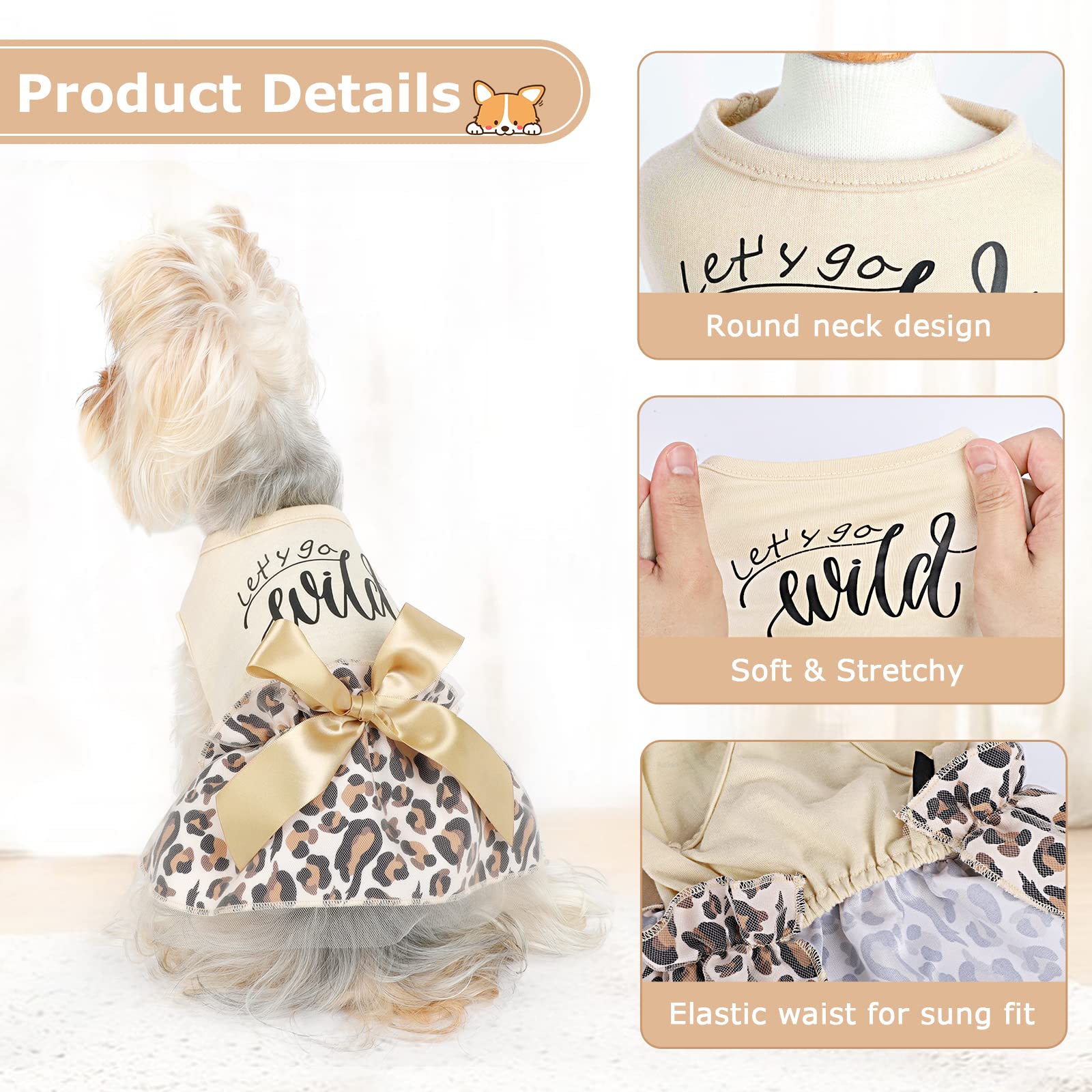 Cute Dog Dresses for Small Dogs & Puppies - Summer Tulle Pet Outfits for Girls, Leopard Print Cat & Dog Apparel | Perfect for Parties, Photos & Daily Wear