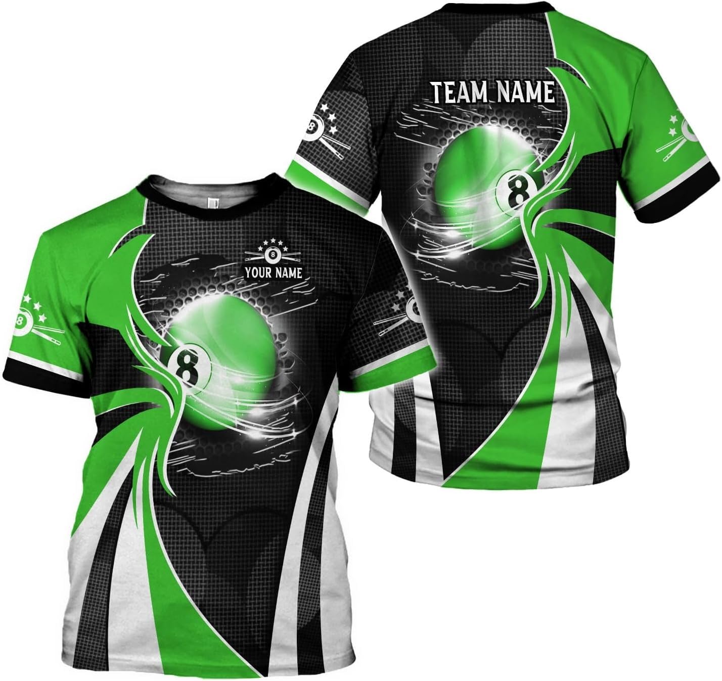 Custom Billiards Shirts for Women & Men - Personalized 8 Ball T-Shirts for Pool Teams & Players - Perfect for Tournaments, Leagues and Casual Play