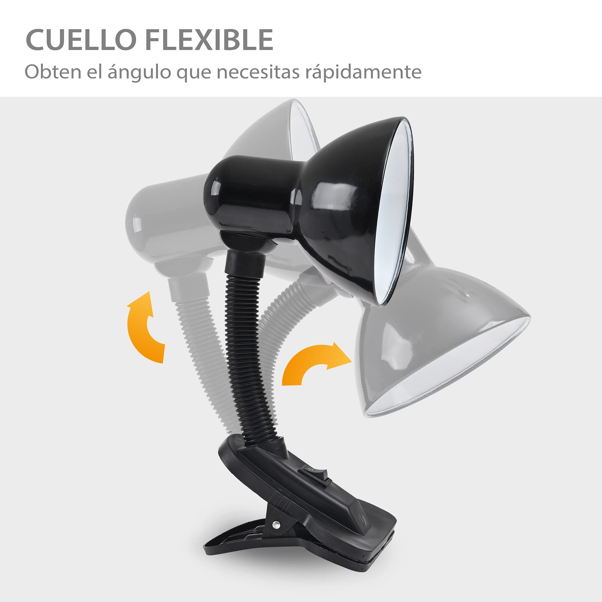 Clip-On Desk Lamp with 10W LED Bulb - Portable Reading Light for Study, Office & Bedroom - E27 Socket, 40W Max, Black - Perfect for Night Reading, Home Office & Dorm Room Lighting