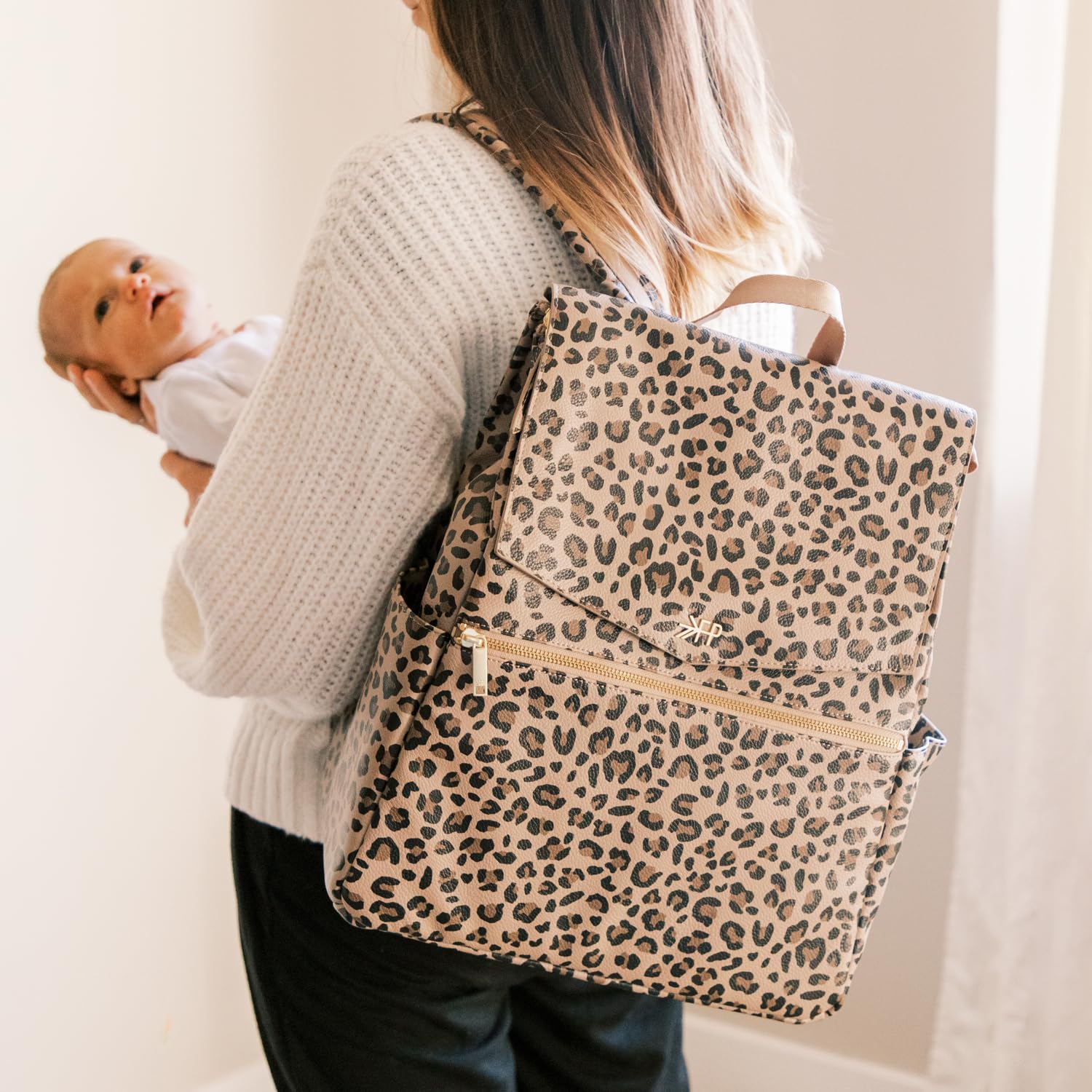 Freshly Picked Classic II Diaper Bag Backpack - Wipeable Vegan Leather Baby Bag with Changing Pad, Convertible Diaper Backpack (Leopard V2) | Perfect for Travel, Daycare & On-the-Go Parents
