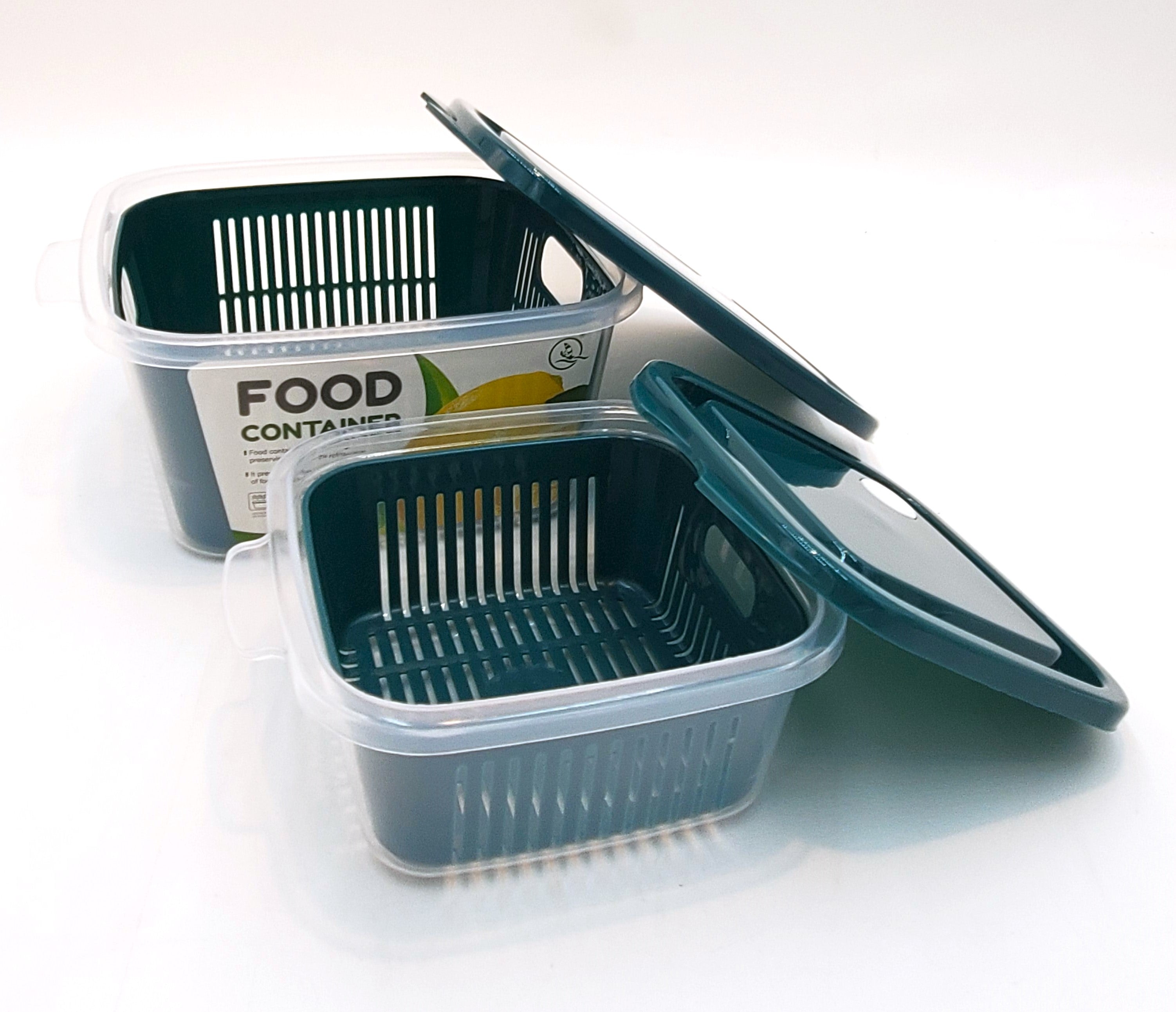 2-Piece Plastic Storage Container with Strainer - Perfect for Kitchen, Bathroom & Organizing Fruits, Vegetables, and Small Items
