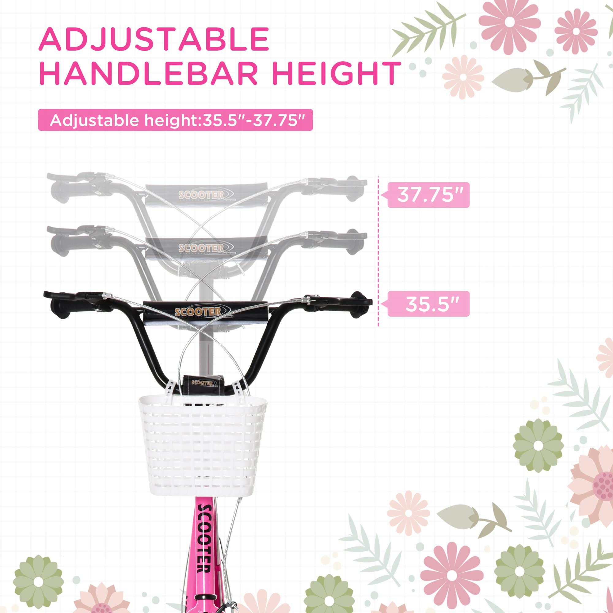 Aosom Kids Kick Scooter - Adjustable Handlebar, Dual Brake System, 16