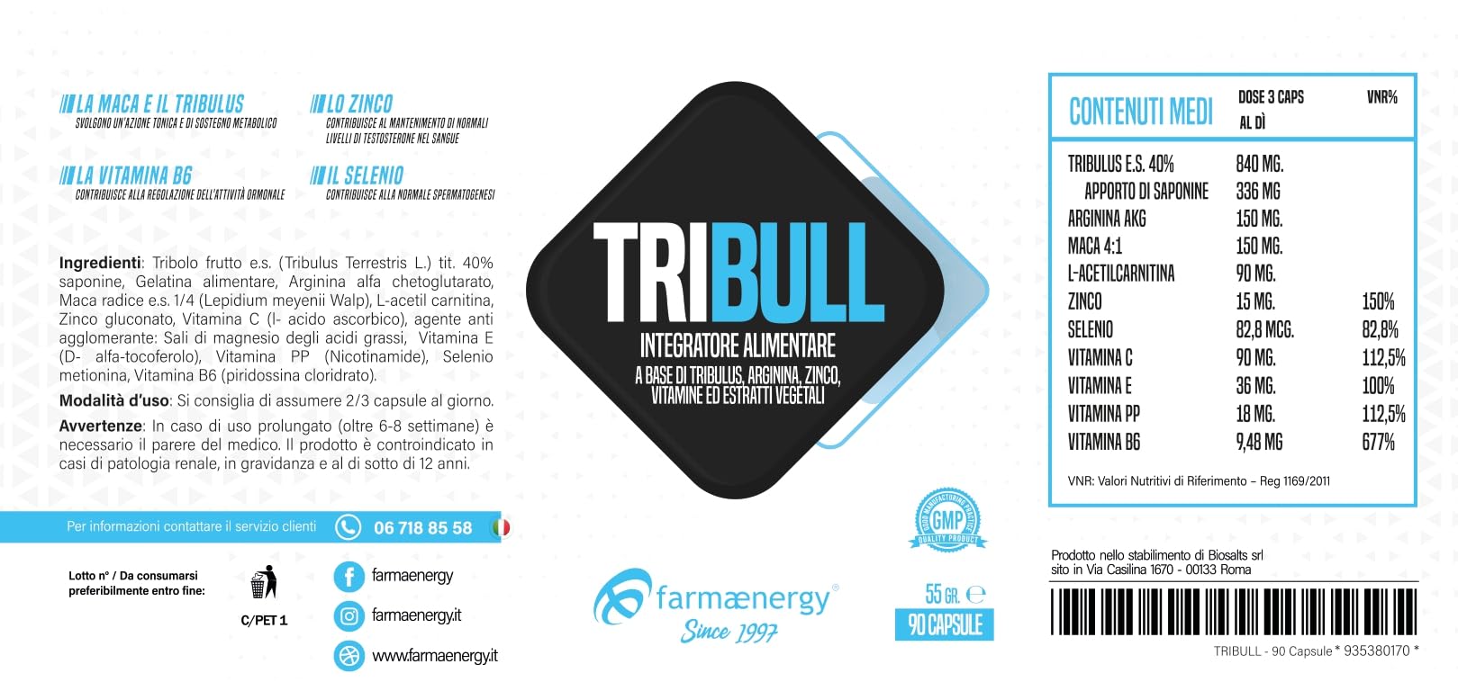 Natural Testosterone Booster for Men - Peruvian Maca & Tribulus Terrestris with Arginine, Black Maca, B6 Zinc & Carnitine - Libido Enhancement & Male Sexual Performance Supplement (90 Capsules) - Made in Italy | Supports Energy, Stamina & Vitality for Active Lifestyles