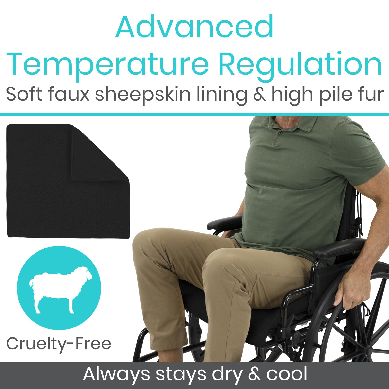 Vive Wheelchair Sheepskin Pad - Comfortable Seat & Backrest Cover for Pain Relief - Pressure Relief Cushion for Seniors & Adults - Bed Sore Prevention for Wheelchairs & Mobility Scooters - Faux Fur Medical Cushion for Home, Hospital & Daily Use