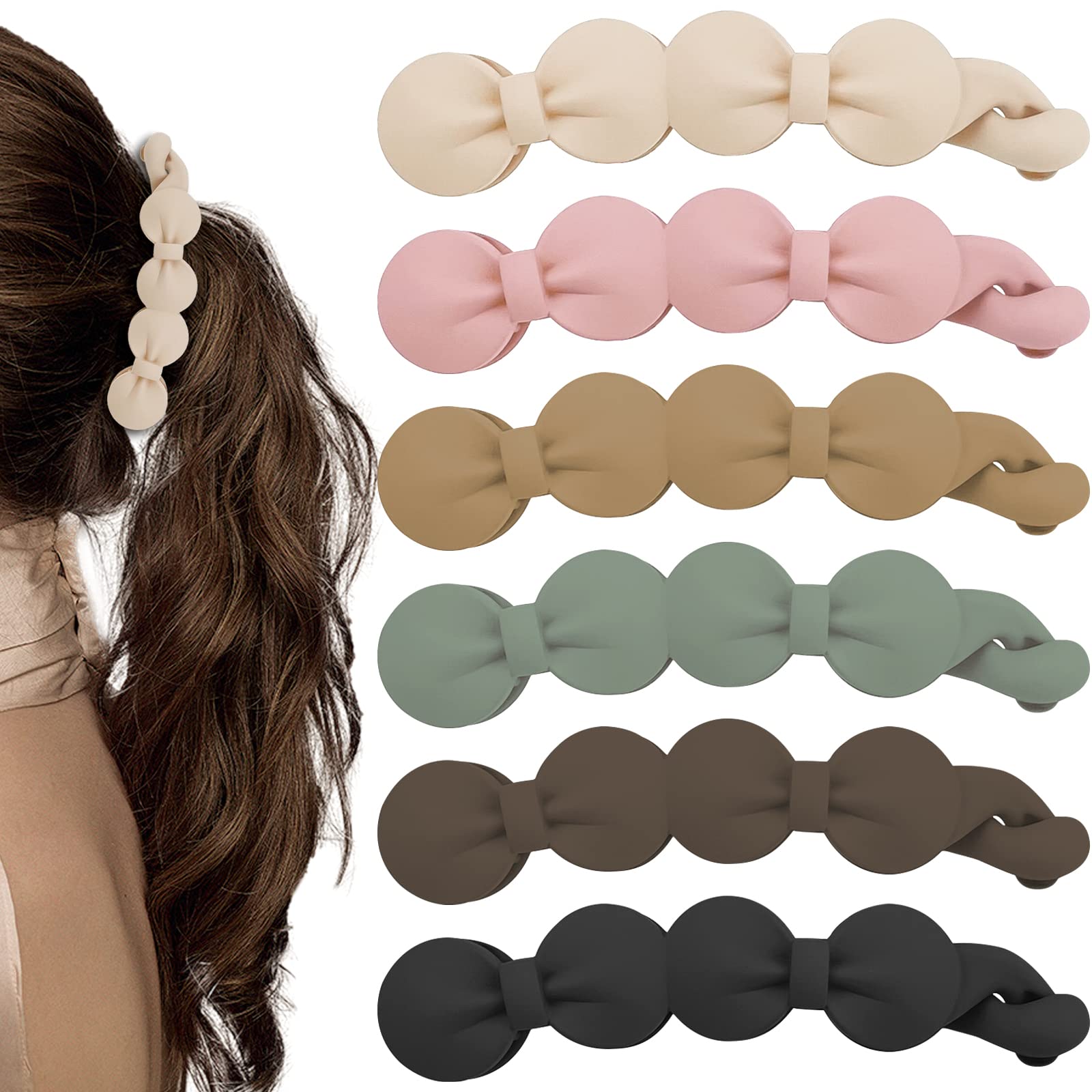 Aswewamt 6 Pcs Banana Hair Clips for Thick Hair - Strong Hold Ponytail Holder, Matte French Barrettes, Fine Hair Jaw Clips for Women | Hair Accessories for Work, Gym, Party & Everyday Style