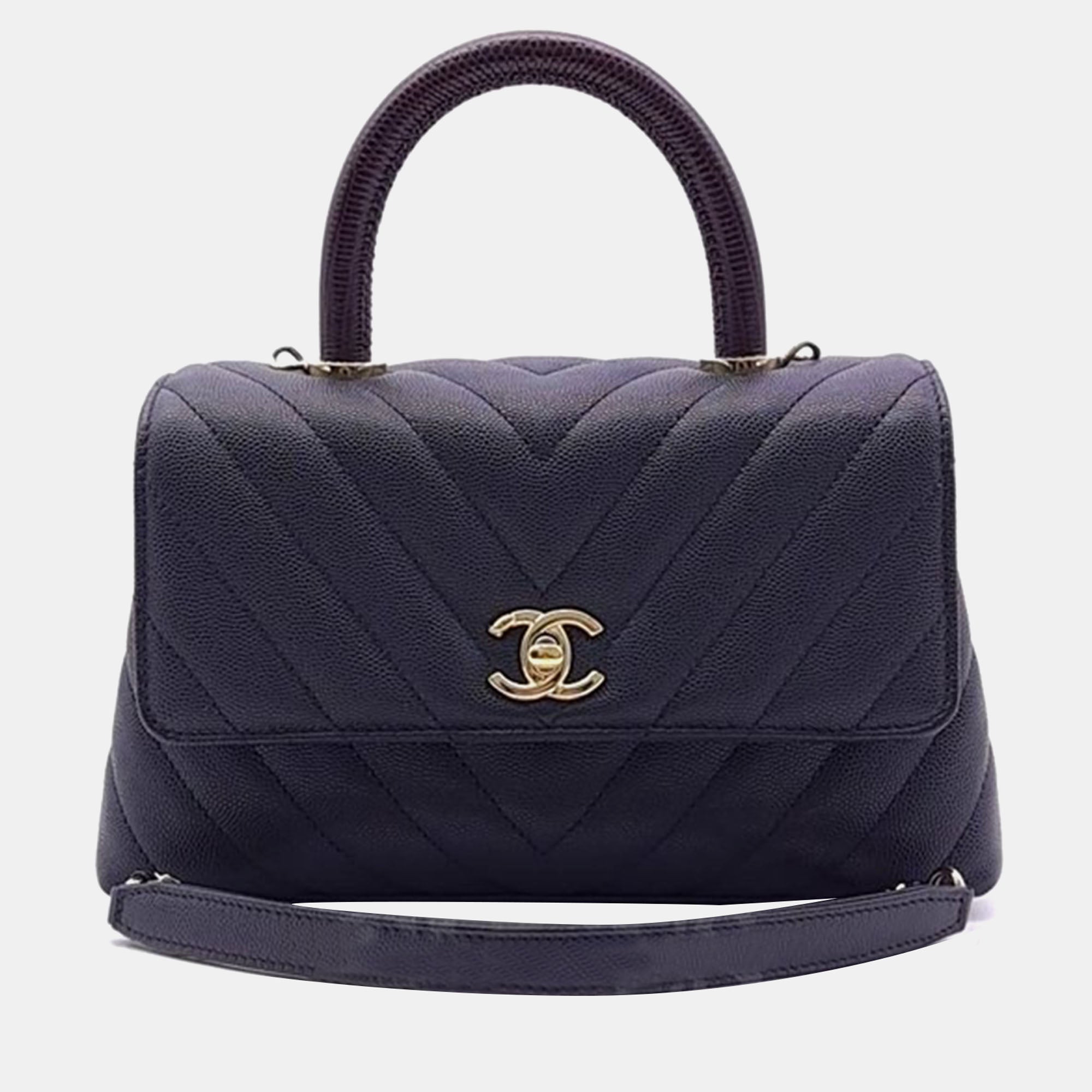 Luxury Black Caviar Chevron Coco 23 Top Handle Bag - Elegant Designer Handbag for Women | Perfect for Evening Events, Parties & Special Occasions