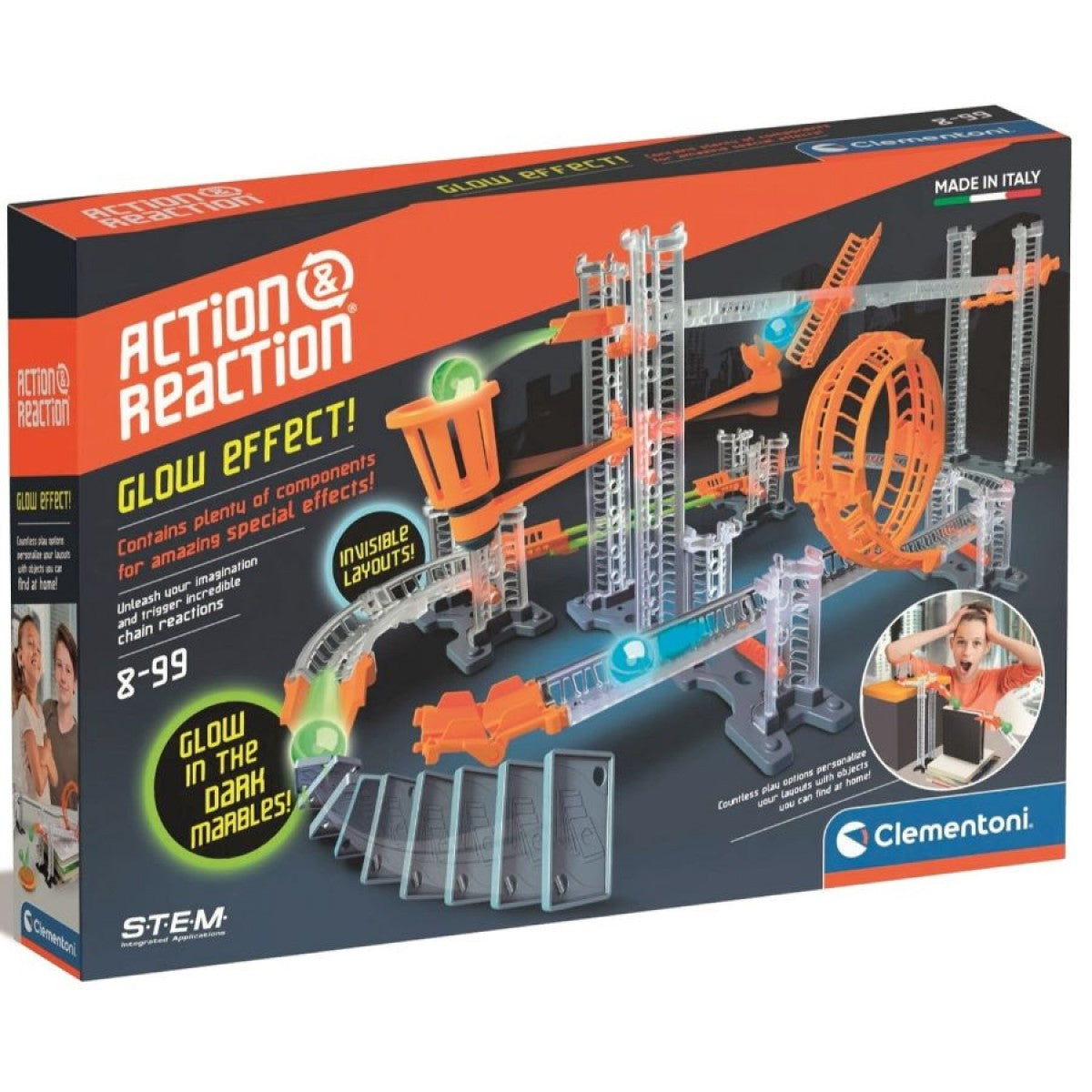 Clementoni Action & Reaction Glow Effect Construction Set - STEM Learning Toy for Kids Ages 6-12 | Build & Play with Light-Up Blocks | Perfect for Birthday Gifts & Classroom Activities