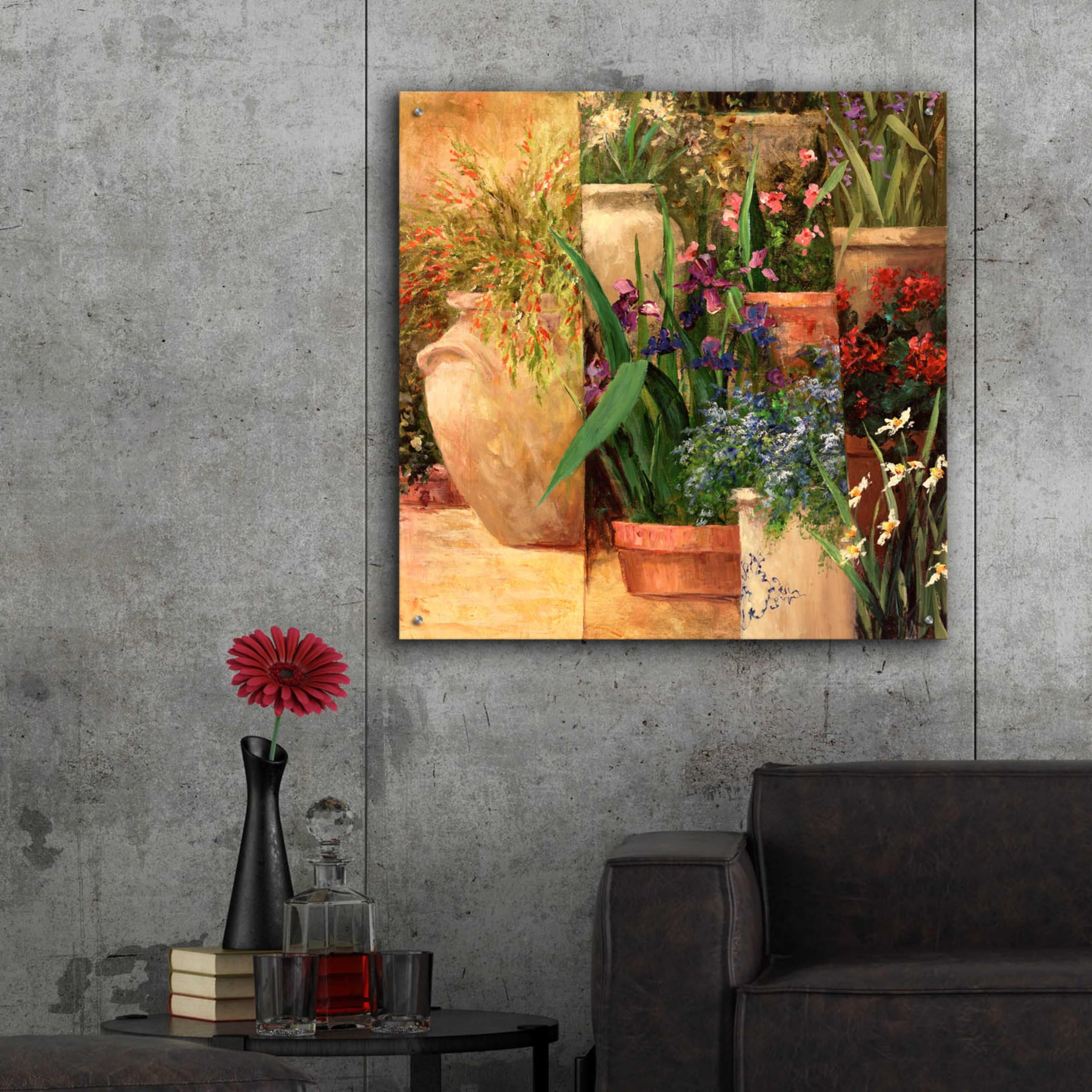 Epic Art 'Flower Pots Left' by Art Fronckowiak - 36x36 Inch Acrylic Glass Wall Decor - Modern Abstract Painting for Living Room, Bedroom & Office