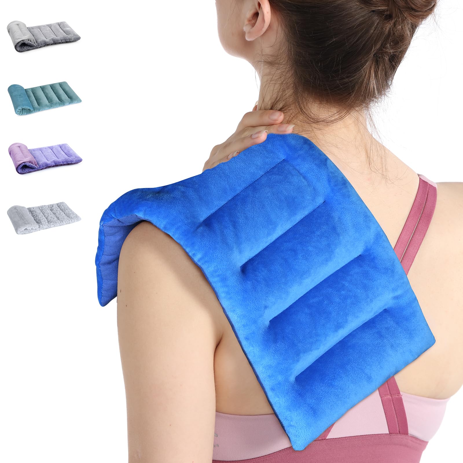 Microwavable Heating Pads for Neck & Shoulder Pain Relief - 7x16 Inch Moist Heat Therapy Pad for Back Discomfort, Sore Muscles & Fatigue - Unscented Hot Pack in Navy Blue - Perfect for Home, Office & Travel Use