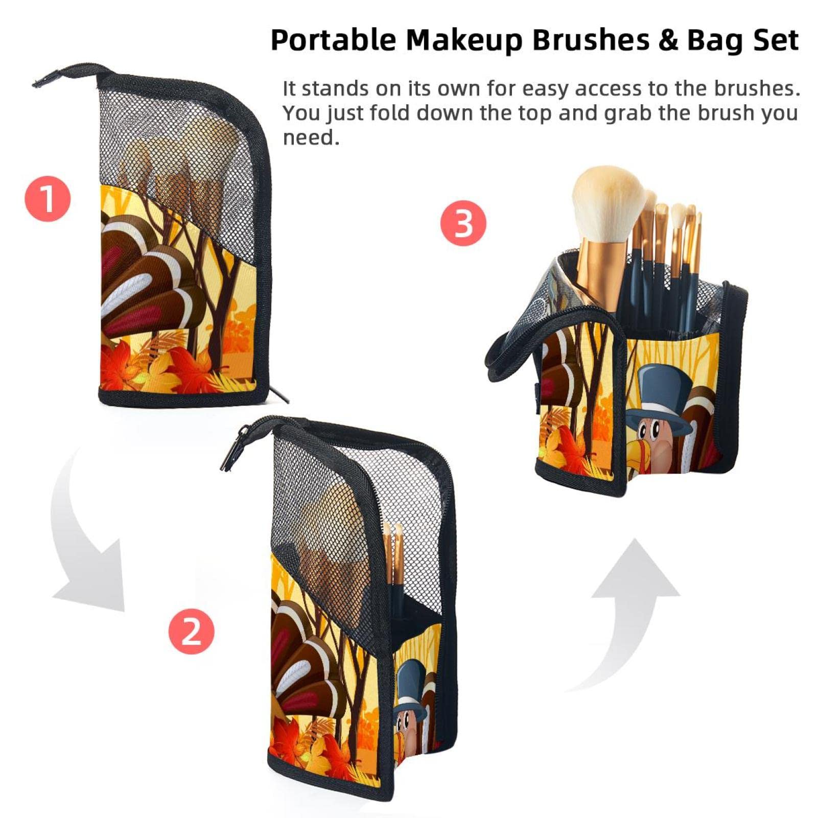 12-Piece Makeup Brush Organizer Bag with Portable Case – Travel-Friendly Cosmetic Brush Holder for Thanksgiving & Fall Makeup Essentials | Perfect for On-the-Go, Home Vanity & Holiday Travel