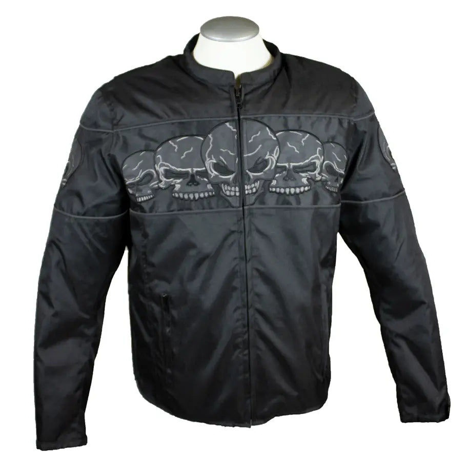 Open Road Reflective Skull Motorcycle Jacket for Men - High Visibility Safety Gear for Night Riding & Urban Commuting