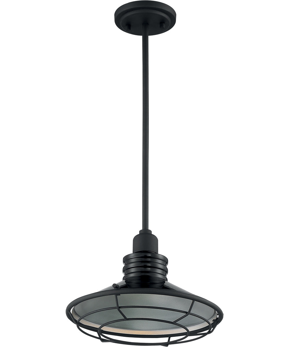 12W Blue Harbor 1-Light Pendant Light Fixture in Gloss Black & Silver - Perfect for Kitchen Island, Dining Room, or Entryway Lighting