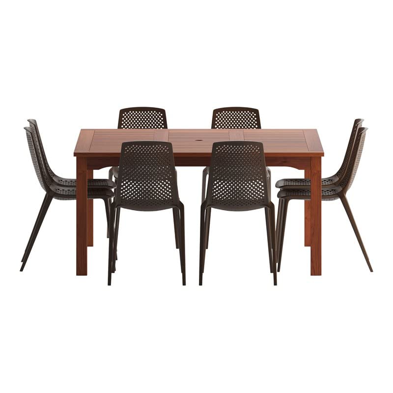9-Piece Brown Square Patio Dining Set by Corp Amazonia - Perfect for Outdoor Gatherings, BBQs, and Garden Parties