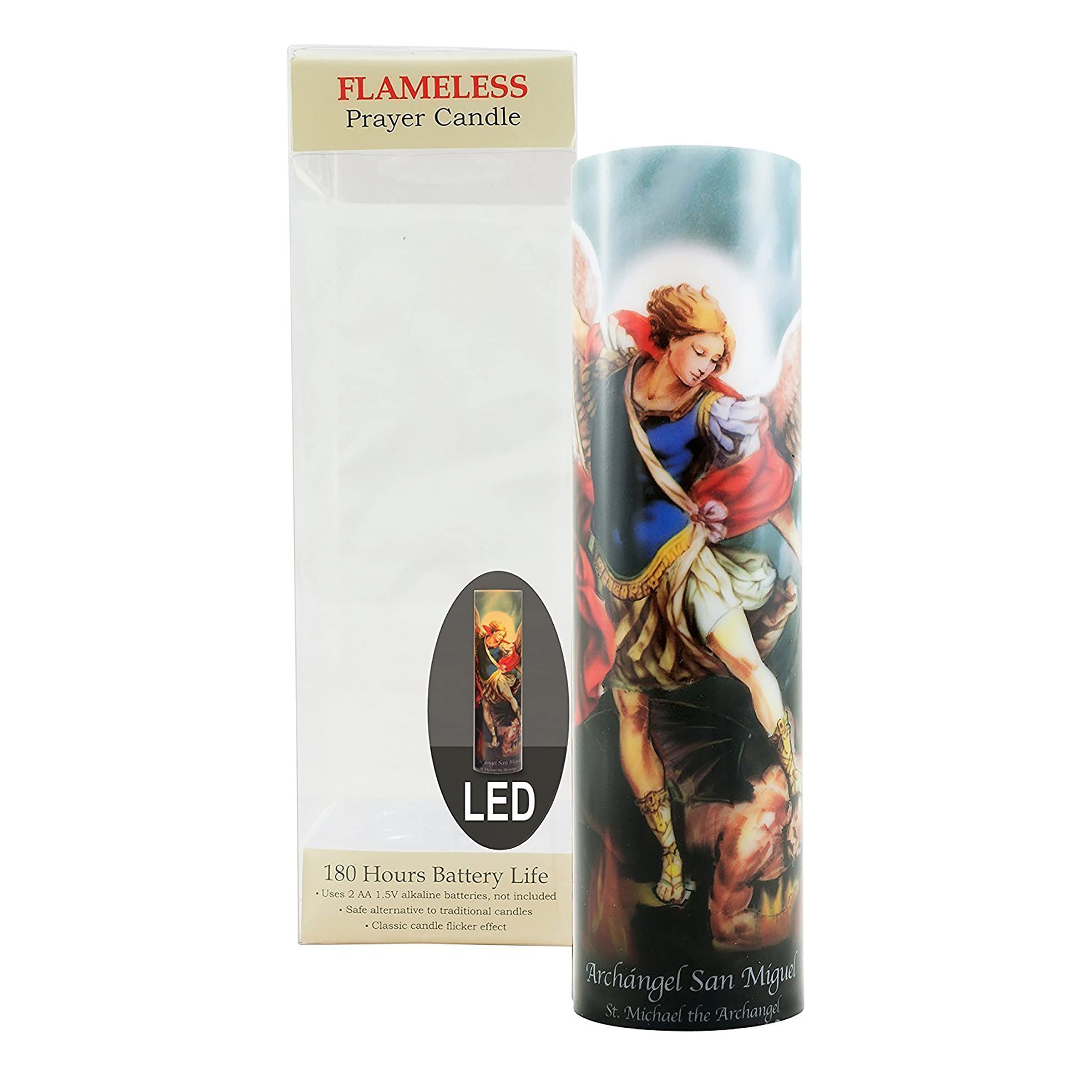 Stonebriar St. Michael Flameless LED Prayer Candle with Auto Timer - Safe Devotional Lighting for Home Altar, Church, Meditation & Nightlight