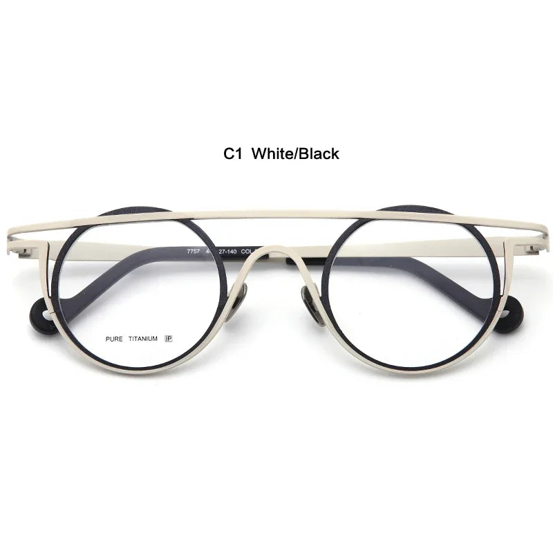 Stylish Unisex Full Rim Round Brow Line Double Bridge Titanium Eyeglasses Frame 47757 - Perfect for Reading, Work & Fashion Accessories