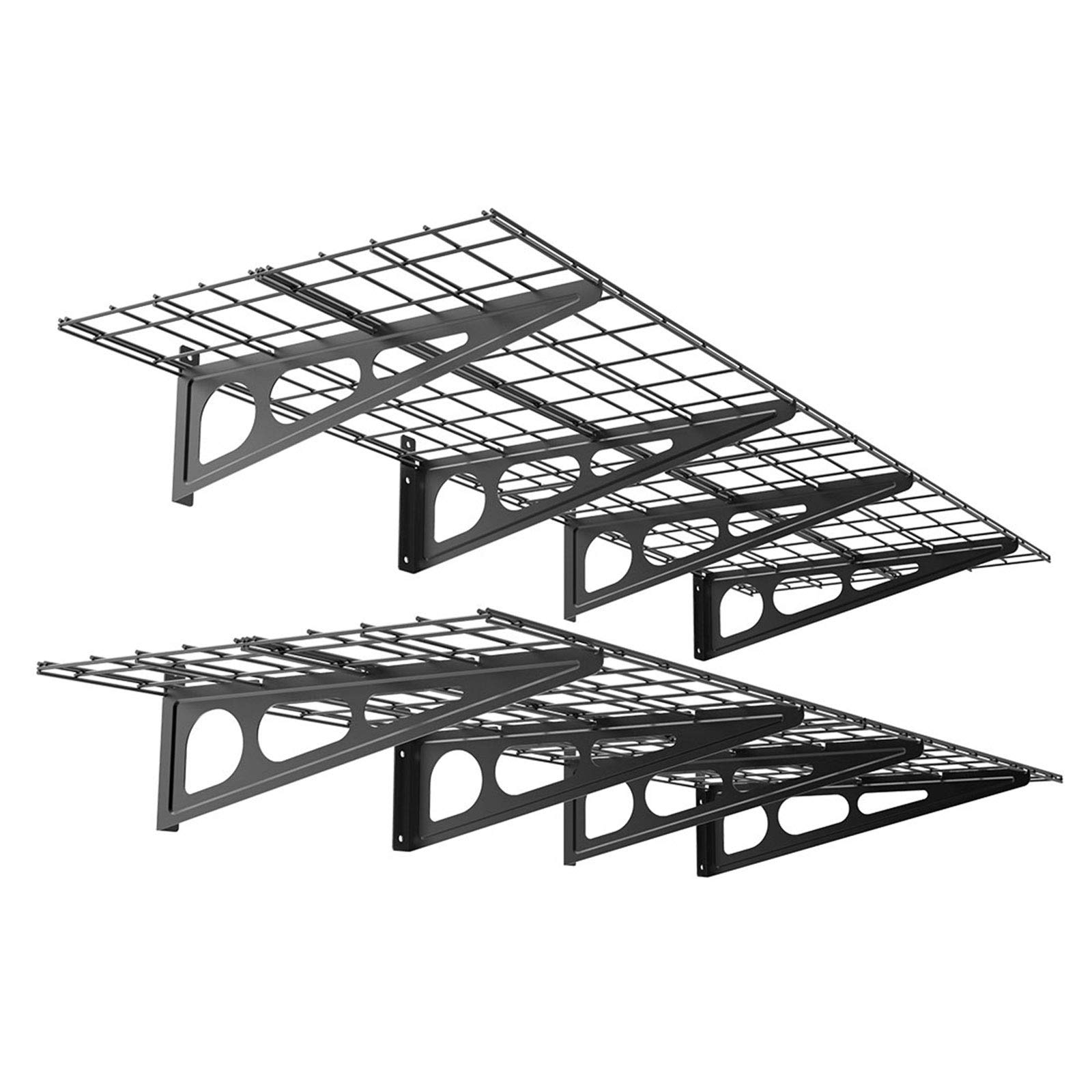 FLEXIMOUNTS 2-Pack 2x6ft Heavy Duty Garage Shelving - 24x72 Inch Wall Mounted Storage Rack, Floating Shelves for Garage Organization - Black (Perfect for Tools, Bins & Home Storage)