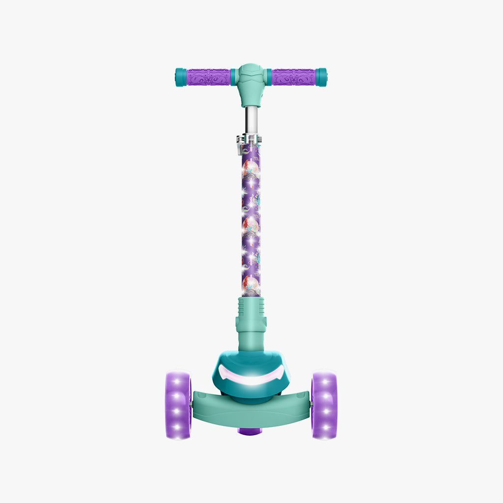 Disney The Little Mermaid 3-Wheel Kick Scooter for Kids - Lightweight Adjustable Height Foldable Design - Perfect for Outdoor Play, Park Rides & Neighborhood Commuting