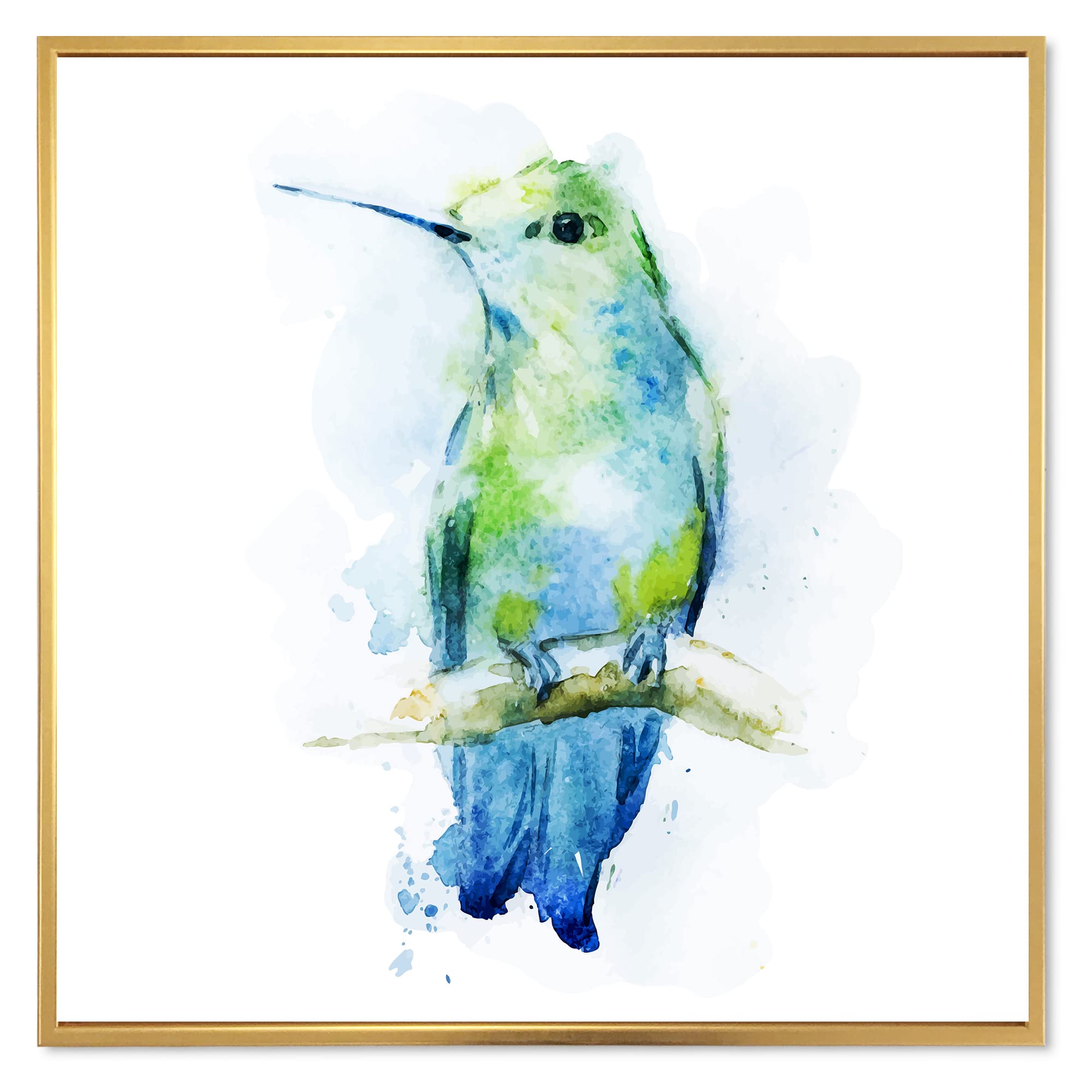 DesignQ Colibri Bird Framed Canvas Wall Art Print - Traditional Hummingbird Painting for Home & Office Decor | Perfect for Living Room, Bedroom, or Gift