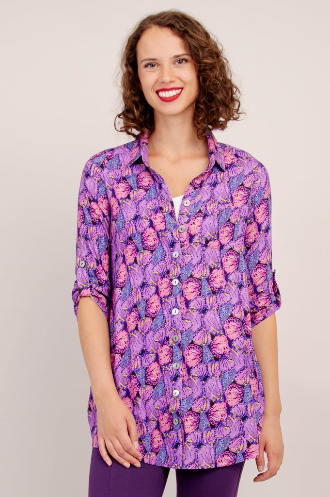 Celine Blouse with Petals Design - Soft Linen Bamboo Fabric for Women - Perfect for Office Wear & Summer Outfits