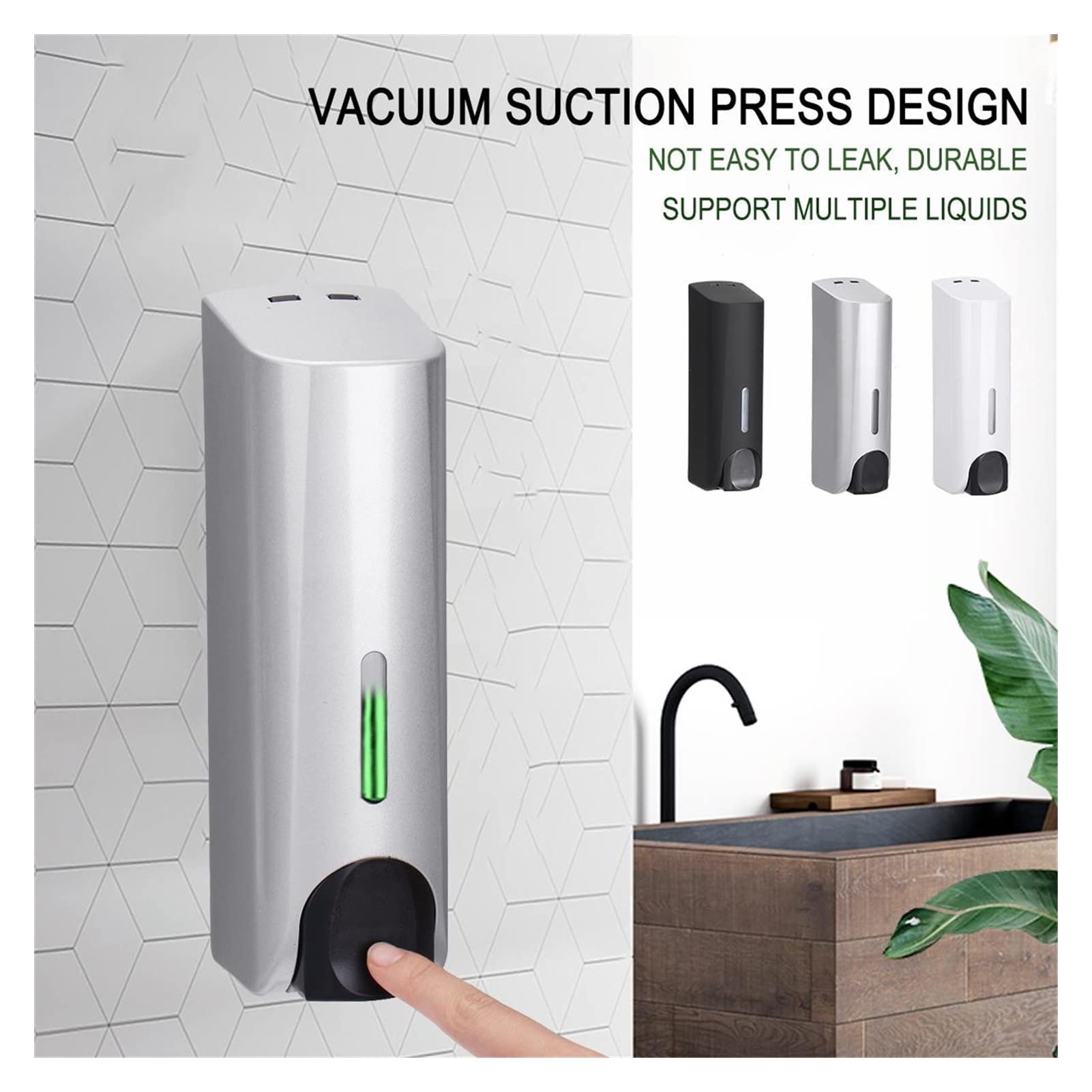 350ml Wall Mounted Liquid Soap Dispenser - Black, for Bathroom, Kitchen, Shower, Hotel - Perfect for Hand Soap, Shampoo, Lotion & Detergent Storage