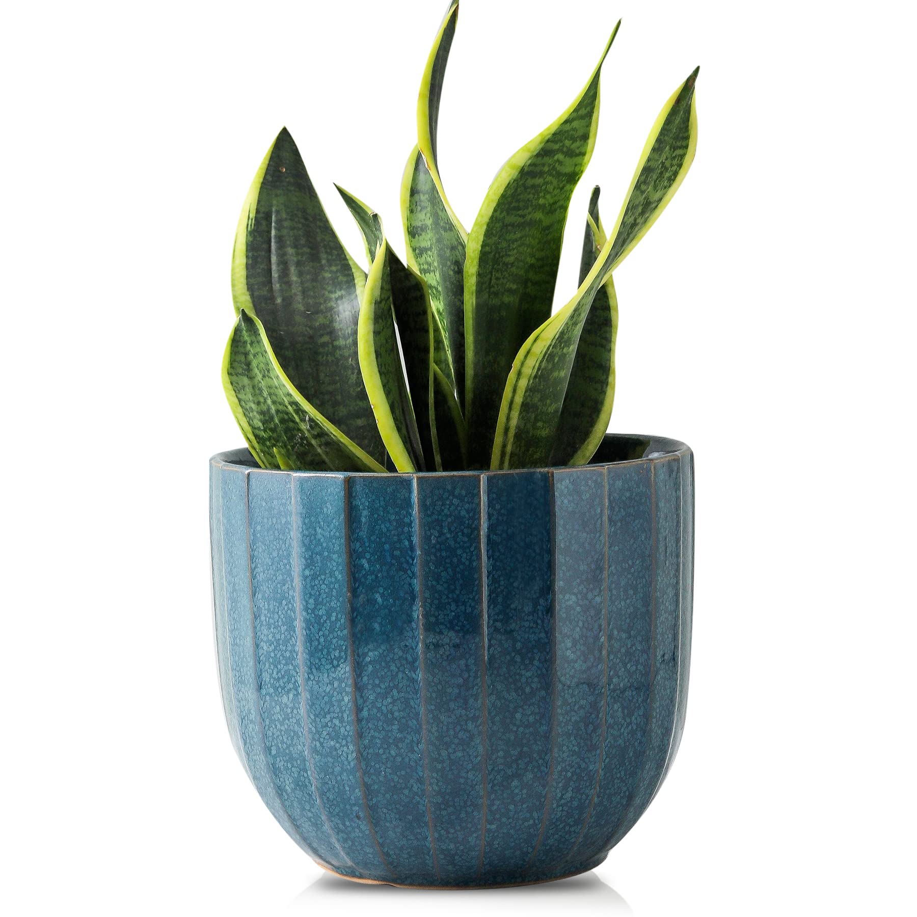 7.9 Inch Ceramic Planter Pot with Drainage Hole - Modern Flower Pot for Indoor Plants, Succulents & Herbs - Home Decor Plant Pot with Removable Rubber Base - Perfect for Living Room, Office & Balcony Decor