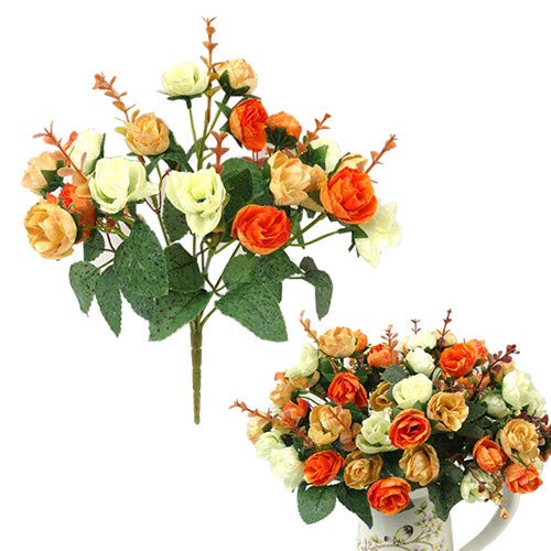 21 Head Artificial Rose Bouquet - Lifelike Silk Fake Flowers with Leaves for Home, Party, Wedding Decor (Orange) - Perfect for Centerpieces, Table Arrangements & DIY Crafts