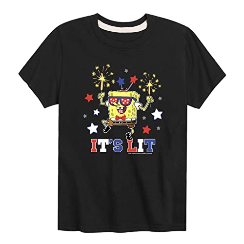 Spongebob Squarepants 'It's Lit' Graphic T-Shirt for Toddlers & Youth | Soft Cotton Short Sleeve Tee | Fun Cartoon Character Apparel for Playdates, School & Everyday Wear