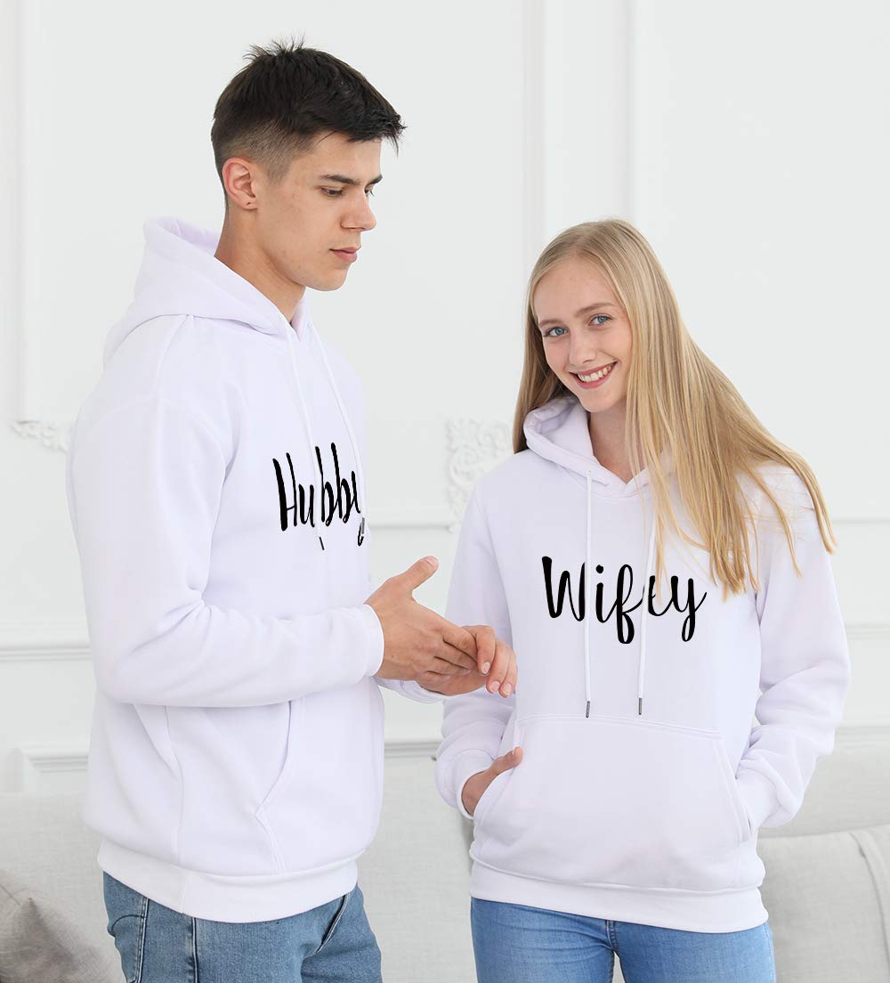 Funny Matching Couple Hoodies Set - Hubby & Wifey Pullover Sweatshirts for Honeymoon, Anniversary & Valentine's Day Gifts - Cozy Couple Outfits for Date Night & Winter Cuddles