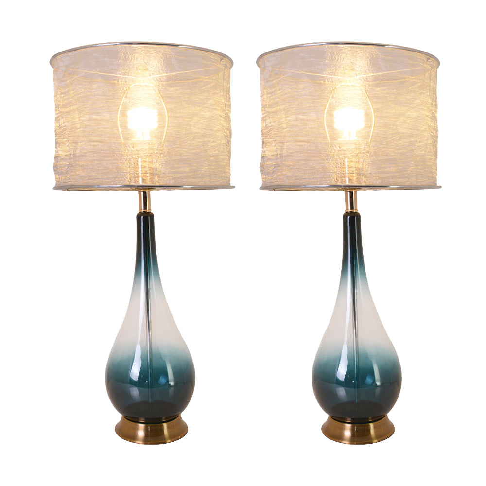 Tulip Big Translucent Silver Ombre Glass Table Lamp - Set of 2 Modern Bedside Lamps for Living Room, Bedroom & Office Decor