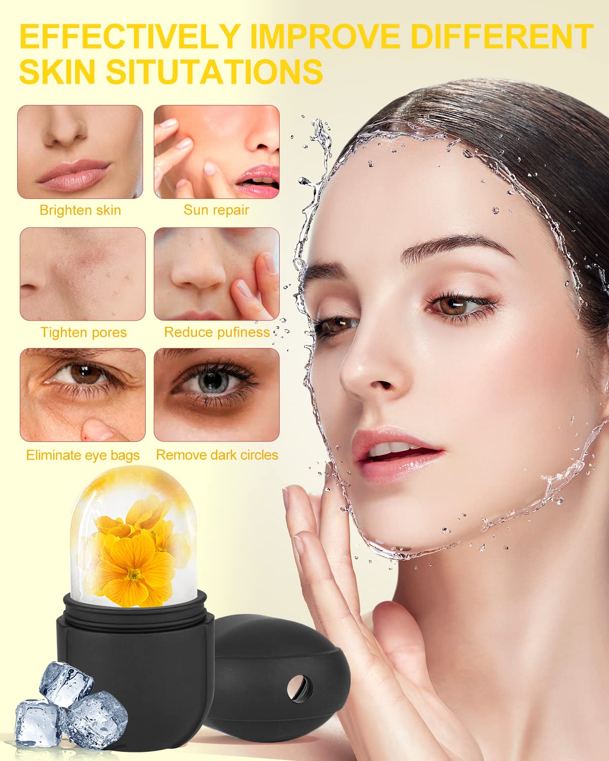 Facial Ice Roller for Puffiness Relief & Skin Care - Cooling Massage Tool to Brighten, Hydrate, Shrink Pores & Reduce Fine Lines - Perfect for Morning Routine & Post-Workout Skin Refresh