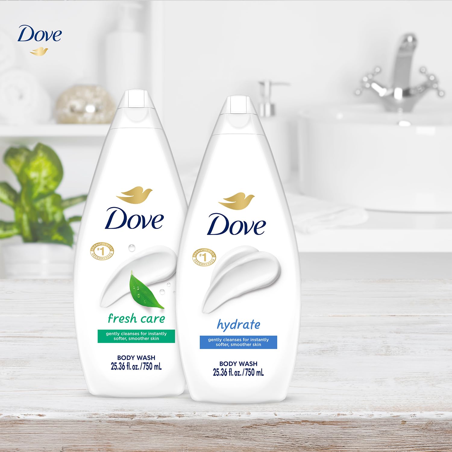 Dove Hydrating Body Wash & Fresh Care, 2-Pack Value Size (25.36 Oz Each) - Moisturizing Shower Gel for Smooth Soft Skin | Daily Shower Routine, Spa-Like Bath Experience, Gift for Her