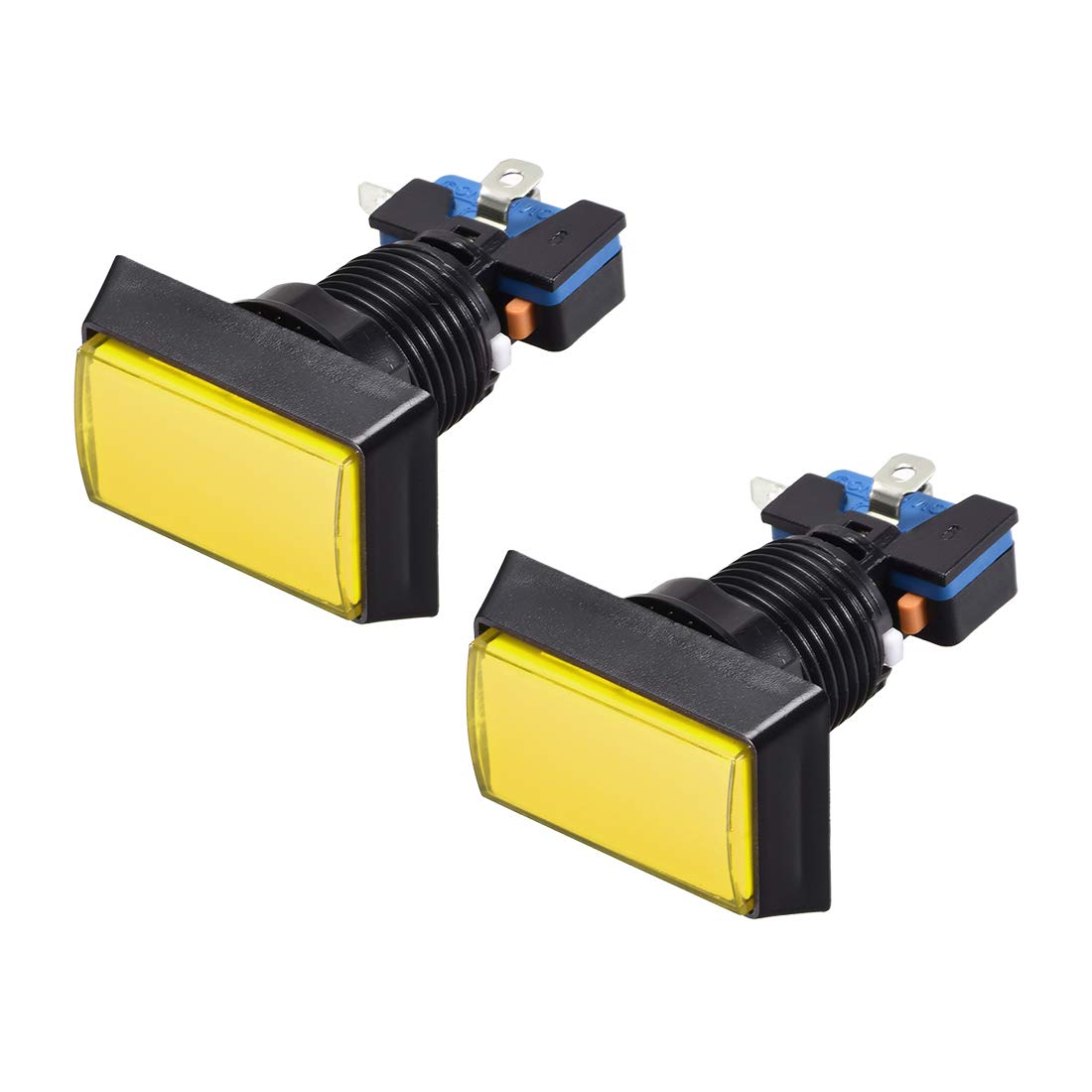 uxcell 12V LED Illuminated Arcade Push Button Switch - 49x33mm Rectangle Micro Switch with Yellow LED for Video Games & DIY Control Panels (2-Pack) - Perfect for Arcade Cabinets, MAME Controllers & Gaming Consoles