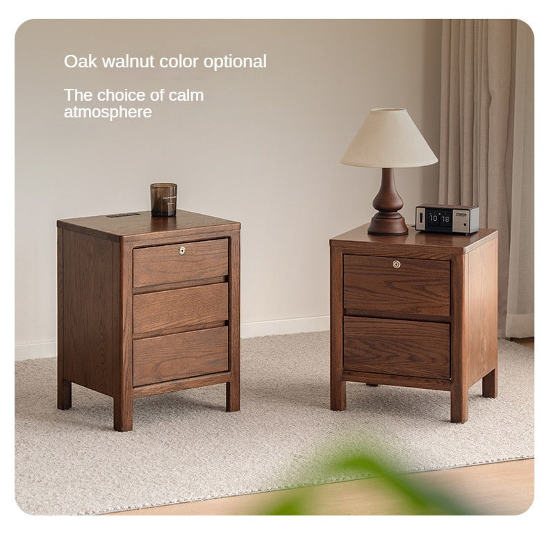 Solid Oak Wood Nightstand with Locking Drawer - Stylish and Durable Bedside Table for Bedroom, Living Room, or Guest Room