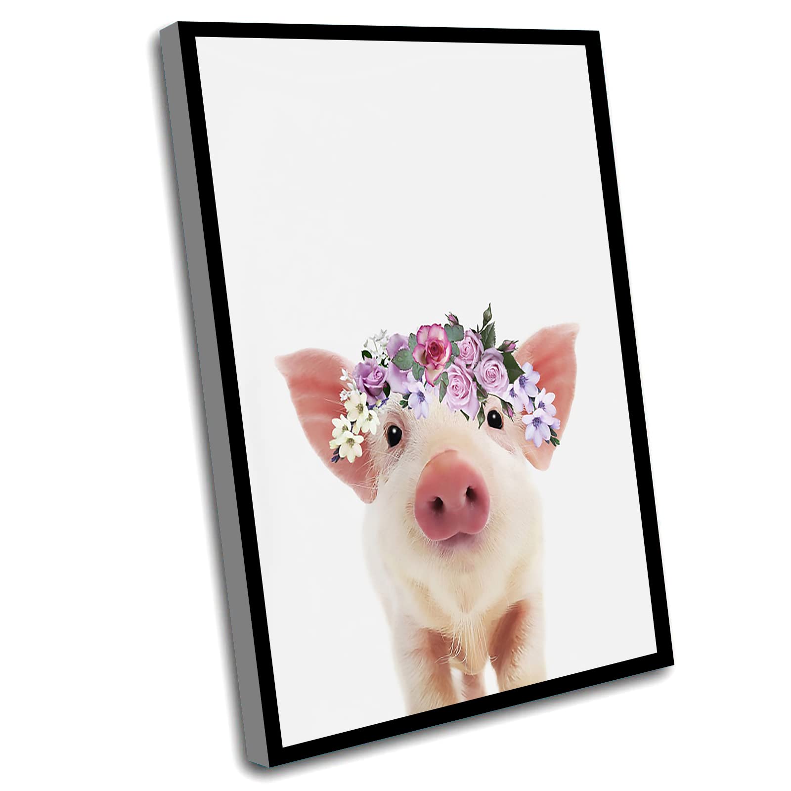 Piglet Flower Crown Canvas Art - Farm Animal Nursery Decor for Girls Room, 12x16 Inch Framed - Perfect Baby Shower Gift & Kids Room Wall Art