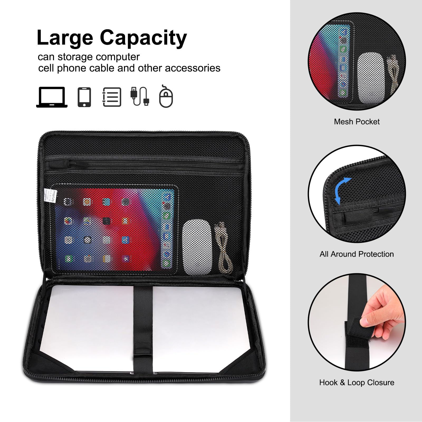 MOSISO 15.6-16 Inch Waterproof EVA Hard Shell Laptop Sleeve Shoulder Bag - Compatible with MacBook Pro/Air, HP, Dell, Lenovo, Asus Notebooks - Symmetric Geometric Design for Work, School & Travel (Black)