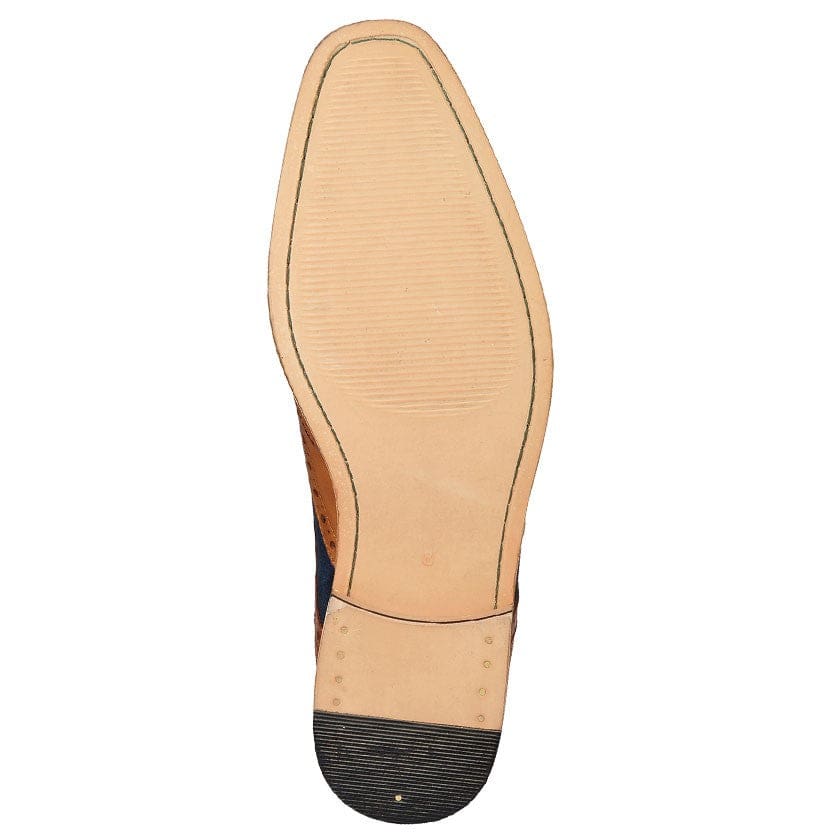 Premium Harry Tan Leather Navy Suede Brogue Oxford Shoes for Men - Classic Formal Dress Shoes for Business, Weddings & Special Occasions