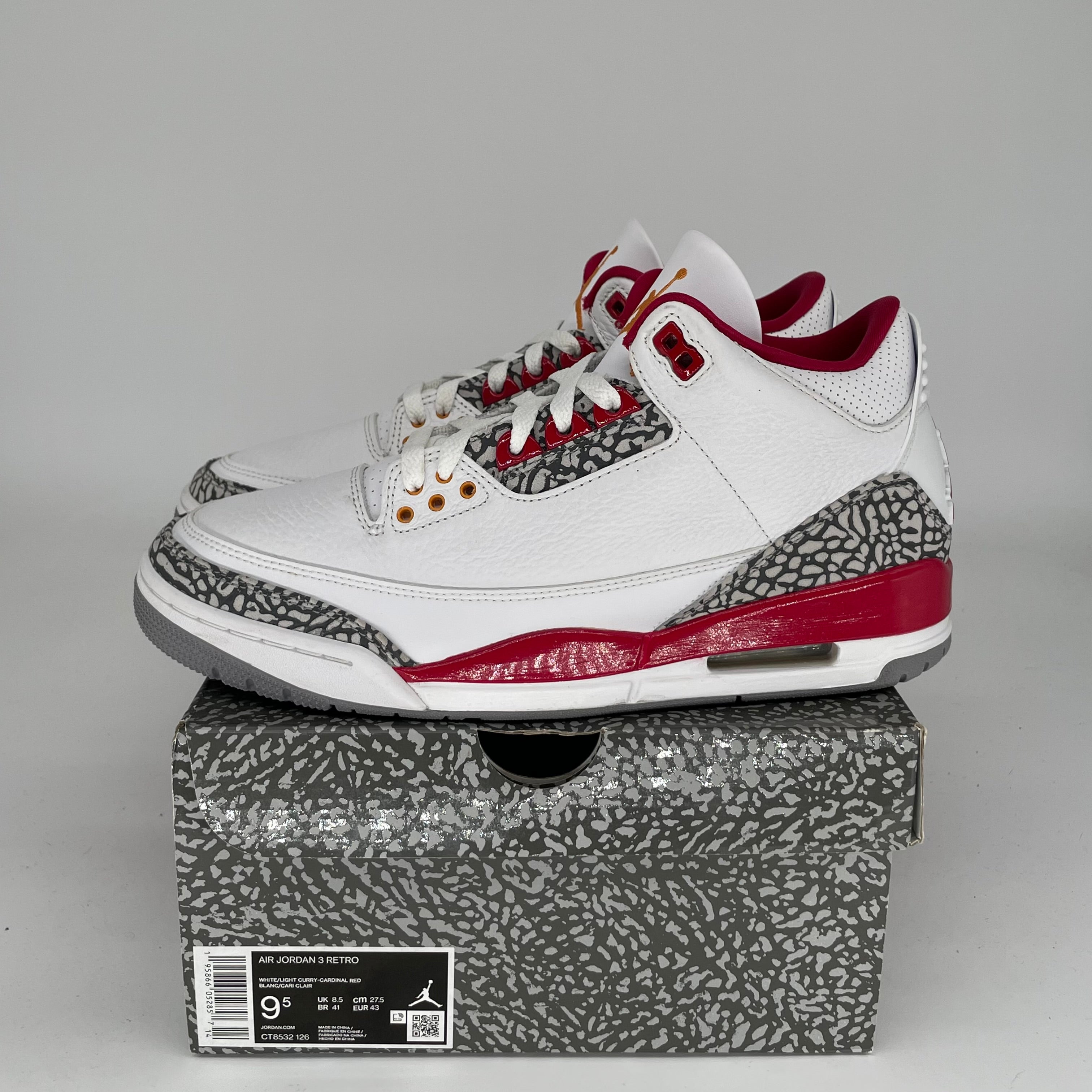 AIR JORDAN 3 CARDINAL RED RETRO SIZE 9.5 MEN'S SNEAKERS CT8532-126 - Perfect for Basketball, Streetwear & Sneaker Collectors