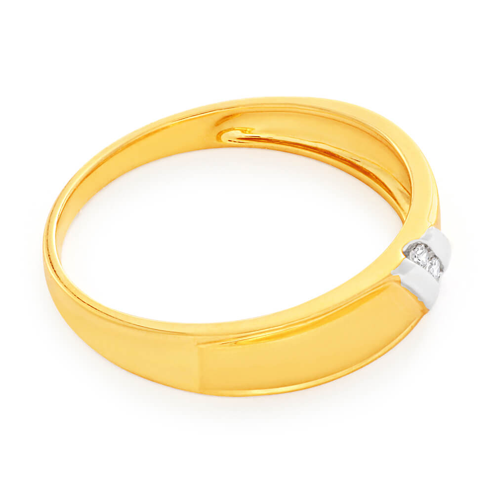 9ct Yellow Gold Men's Diamond Ring - 3 Stone Wedding Band for Men, Perfect for Engagement, Anniversary & Special Occasions