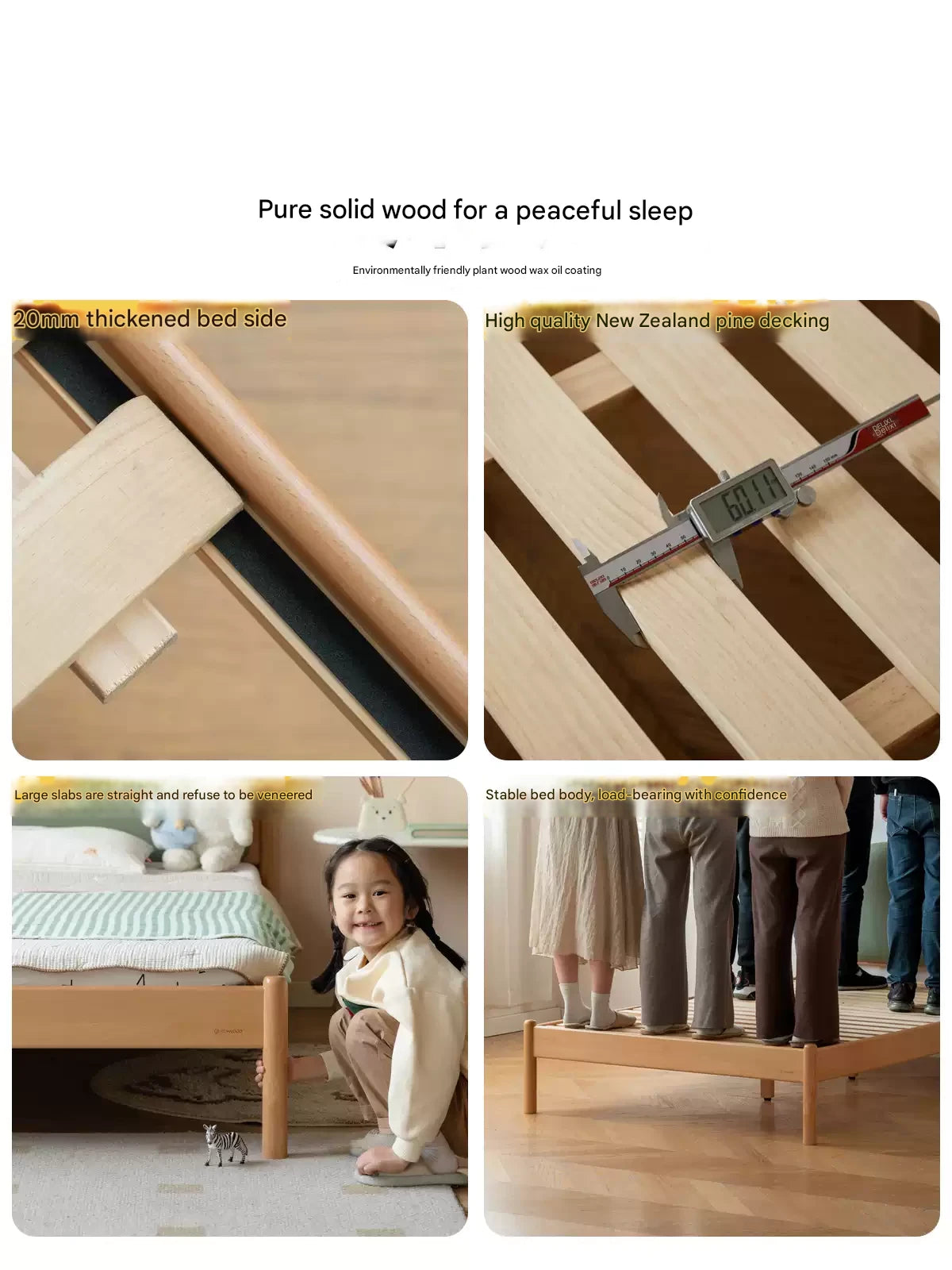 Organic Solid Wood Children's Bed - Birch & Beech Frame with Premium Leather Accents | Safe, Non-Toxic Toddler Bed for Nursery, Bedroom & Montessori Rooms