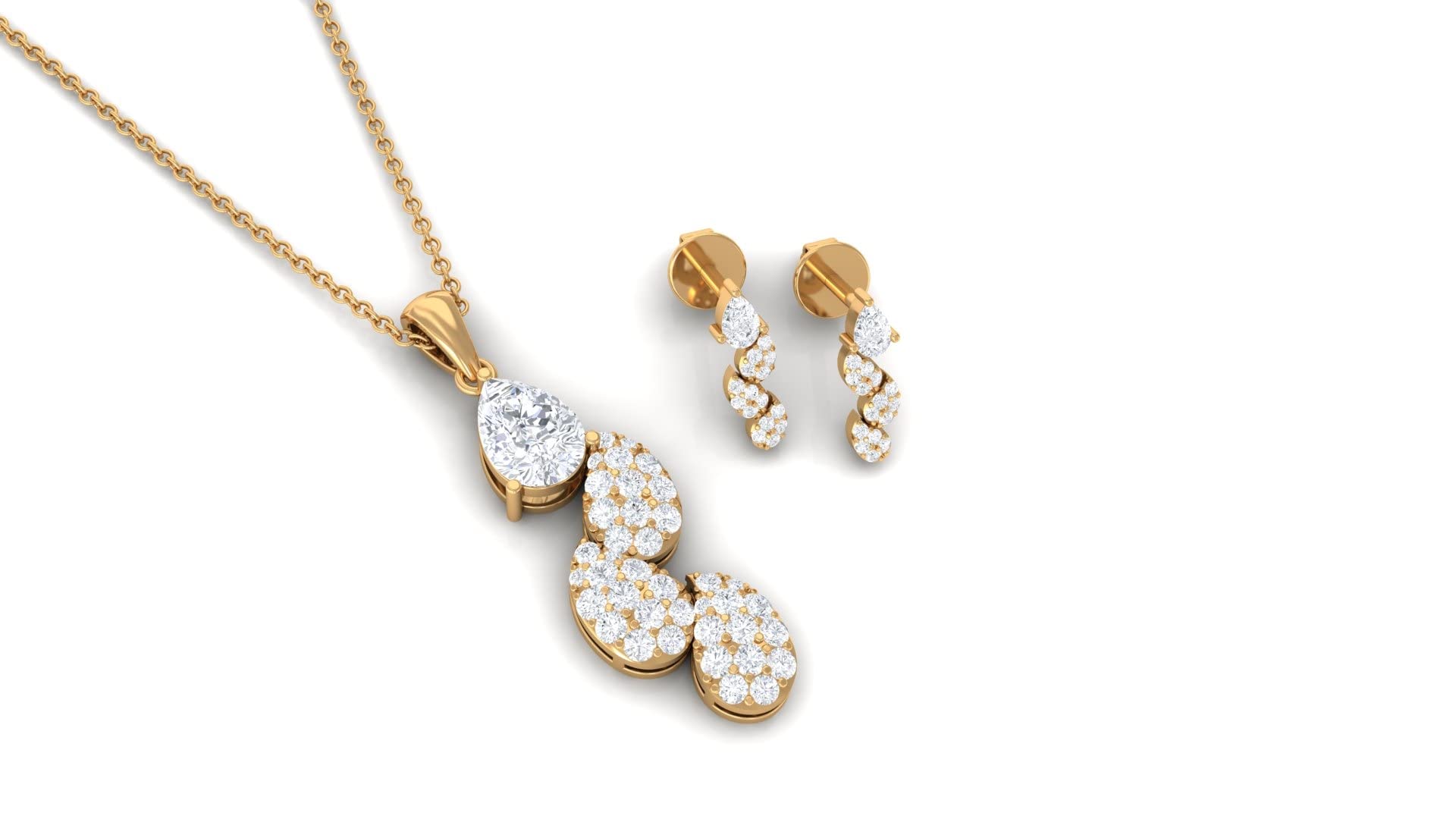 2 CT Moissanite Dangle Jewelry Set - 14K Solid Gold Pear & Round Cut Earrings & Pendant Set with Chain | Elegant Teardrop Design for Weddings, Parties & Special Occasions
