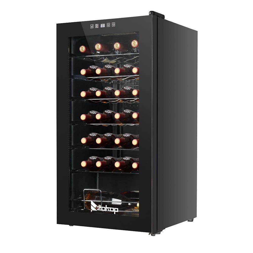 Freestanding Wine Cooler Refrigerator with Compressor - 18 Bottle Capacity, Clear Glass Door for White & Red Wine Storage | Perfect for Home, Office, or Entertaining Spaces