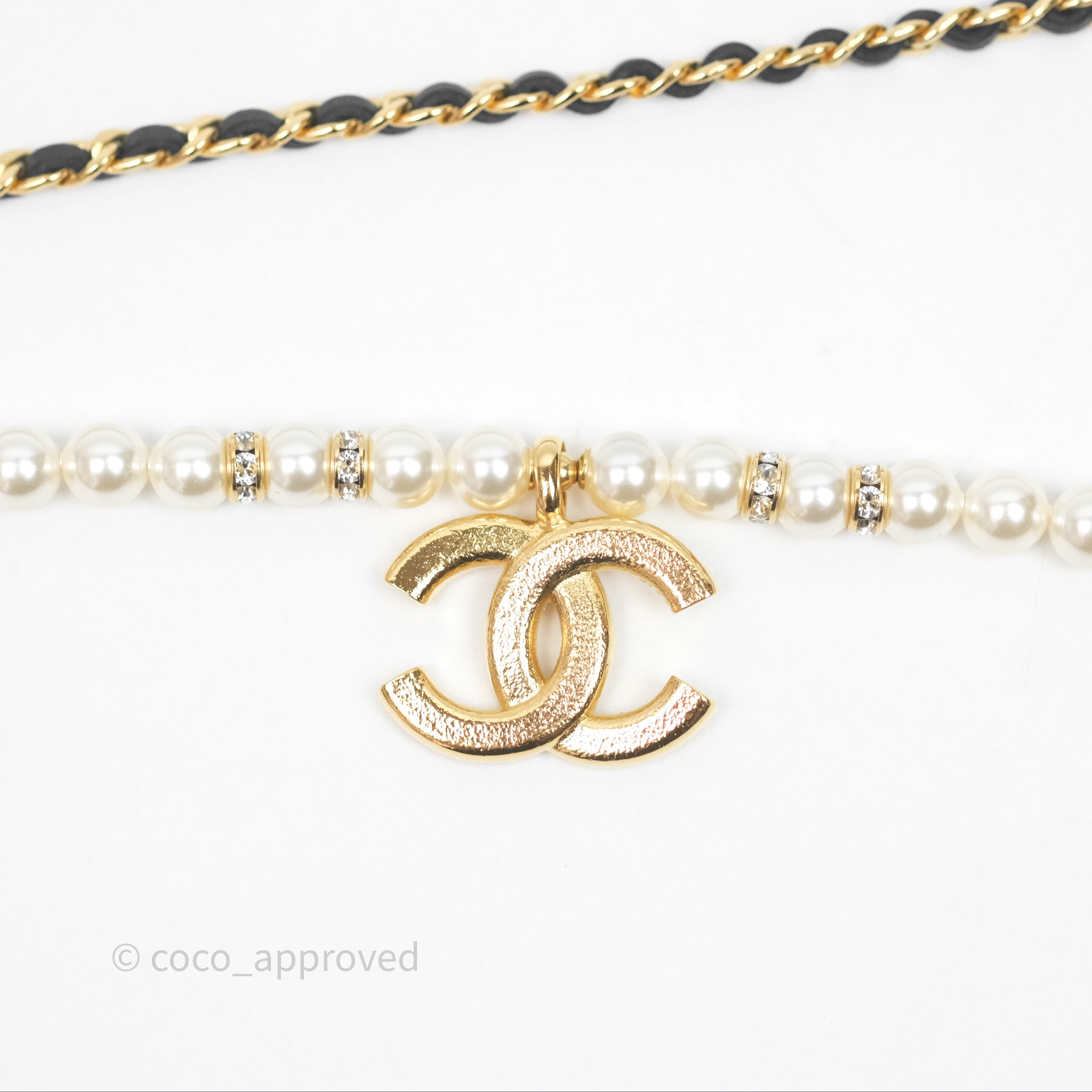 Chanel CC Pearl Crystals Double Layer Necklace 24K Gold Plated Women's Jewelry for Party, Wedding & Special Occasions