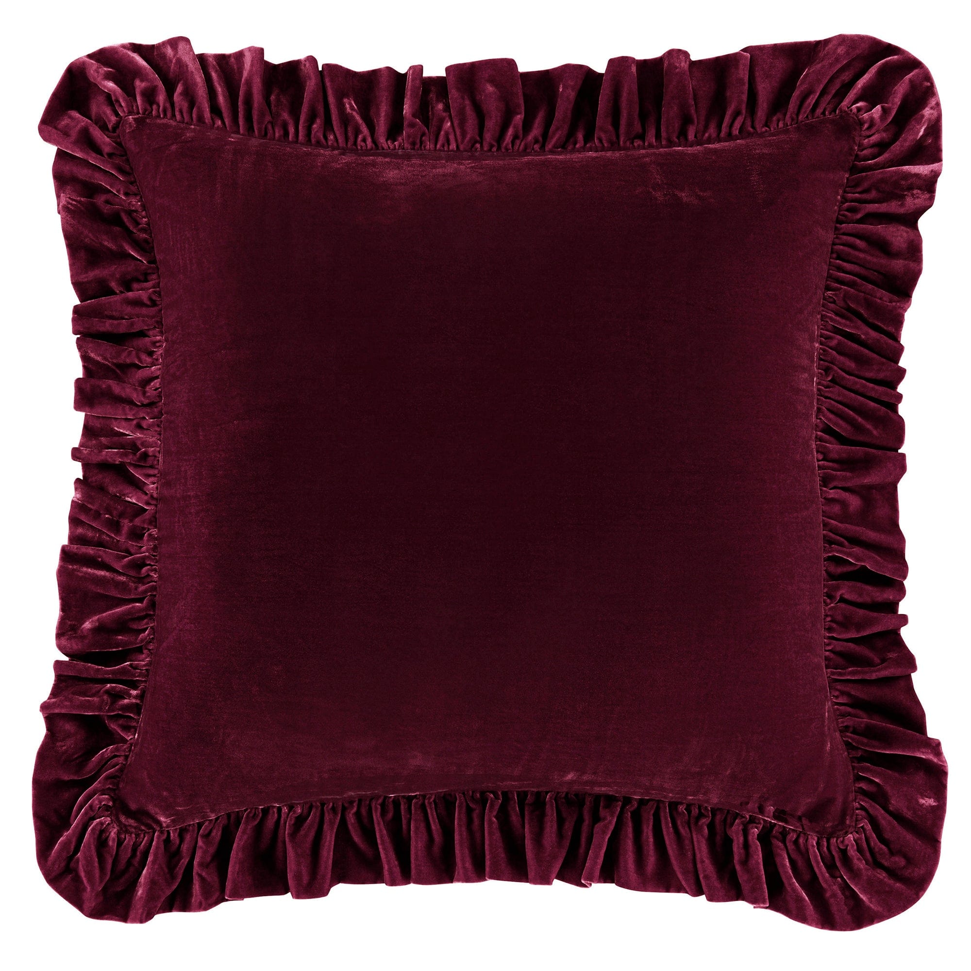 Stella Faux Silk Velvet Ruffled Euro Sham Pillow Cover - Luxury Decorative Pillowcase for Bedroom Decor, Sofa & Couch Accent